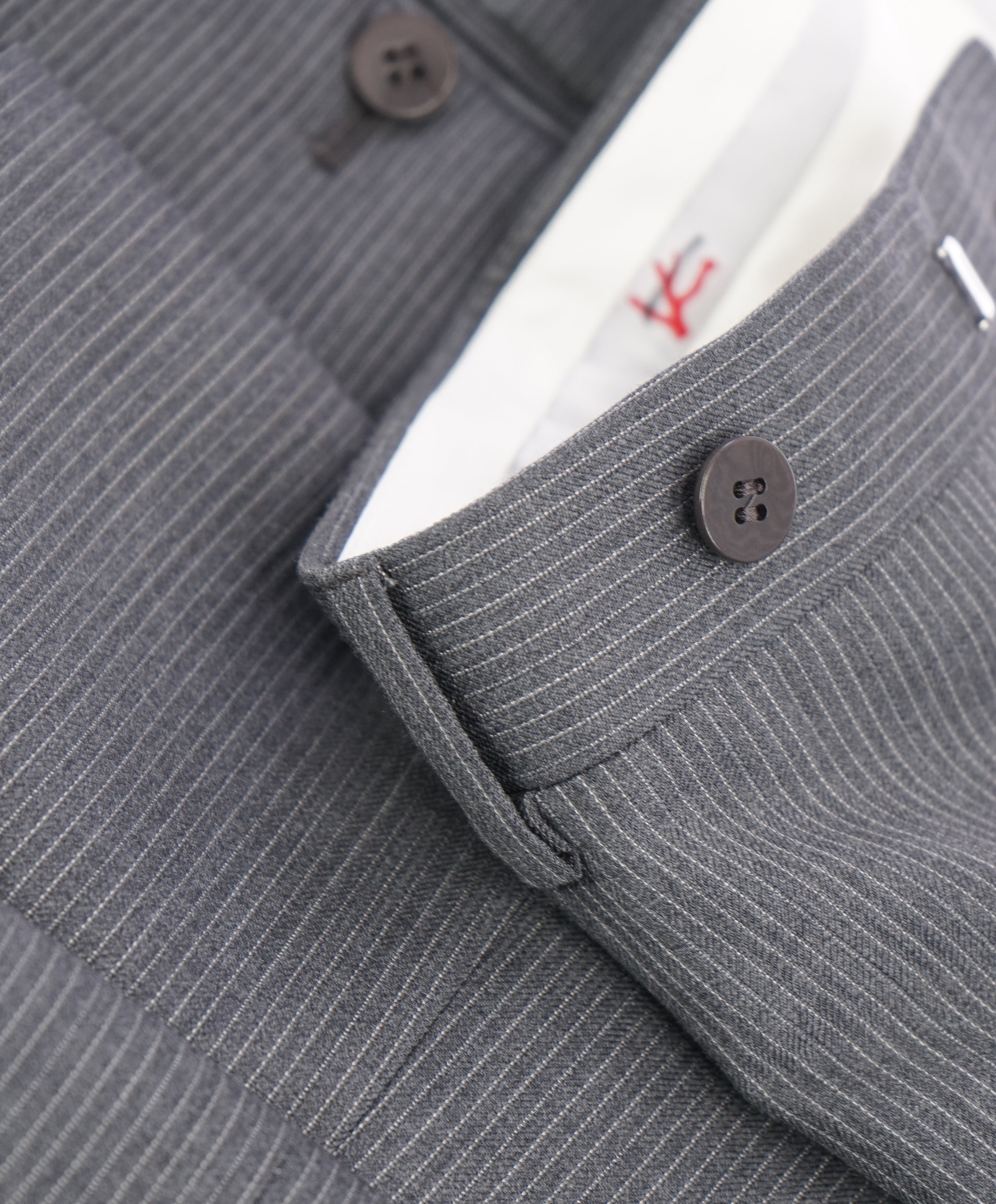 ISAIA - Gray Micro Pencil Stripe Dress Pants Flat Front - 31W