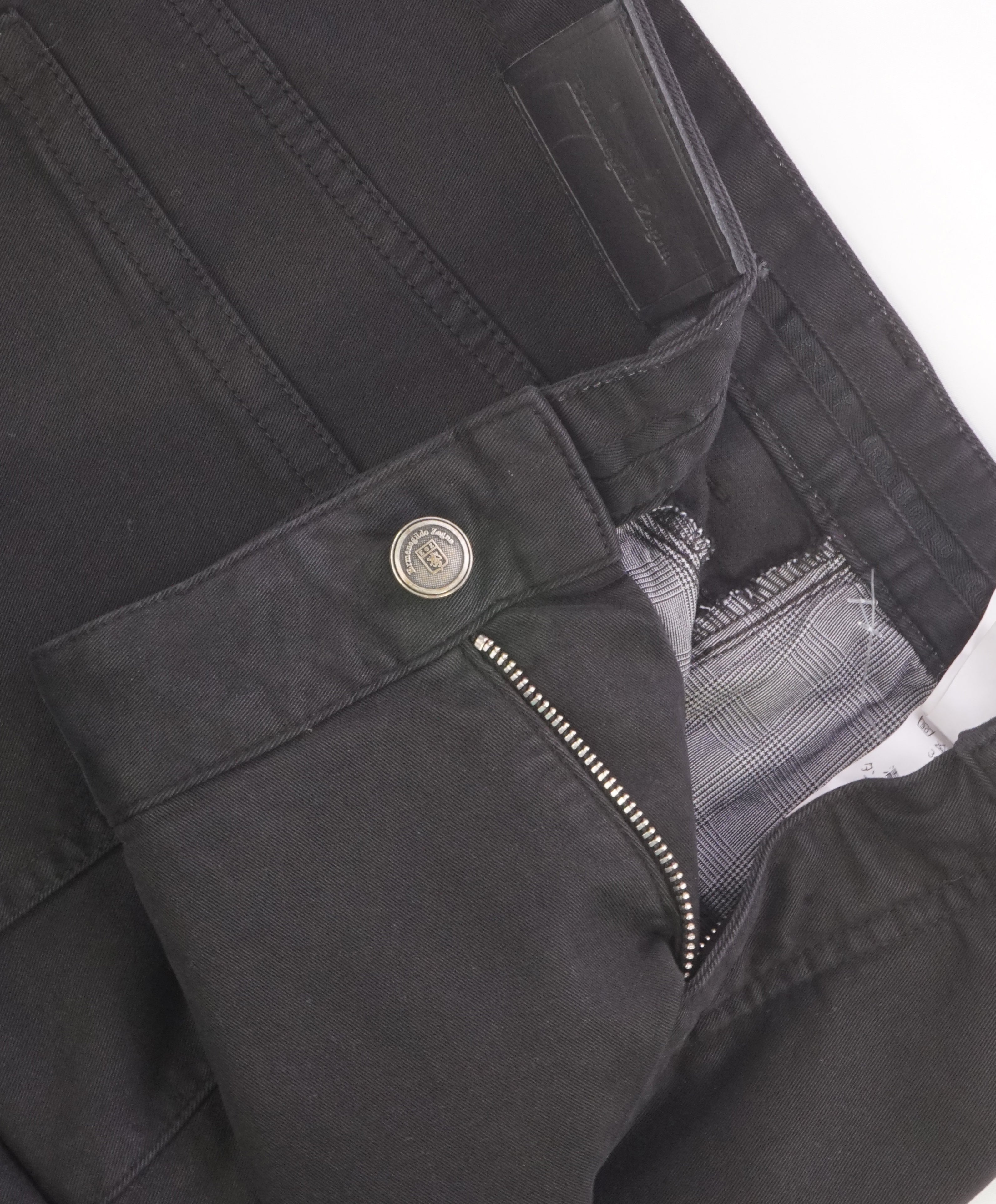 ERMENEGILDO ZEGNA - Black Cotton/Elastane Logo Tag 5-Pocket Pants - 34W