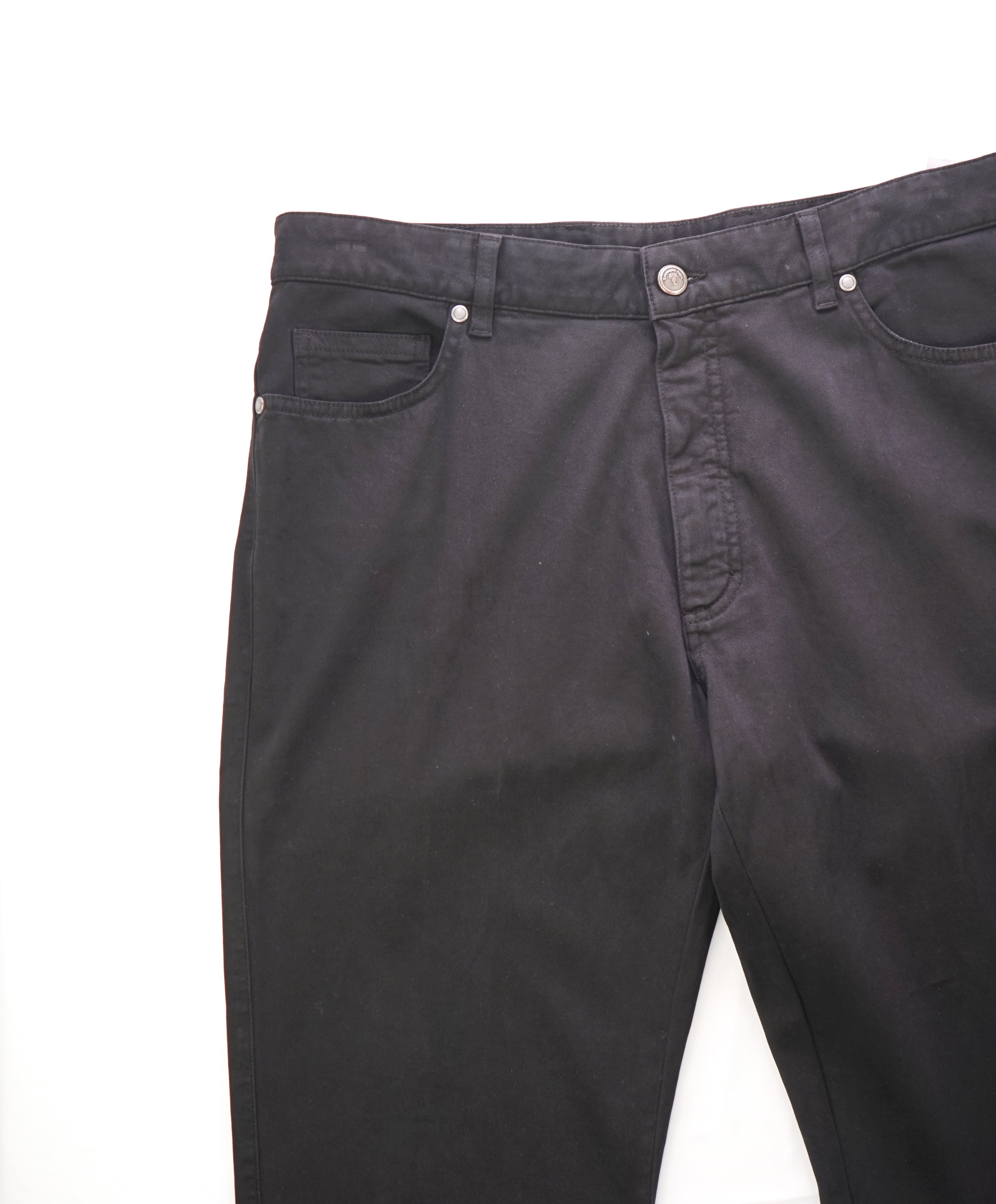 ERMENEGILDO ZEGNA - Black Cotton/Elastane Logo Tag 5-Pocket Pants - 34W