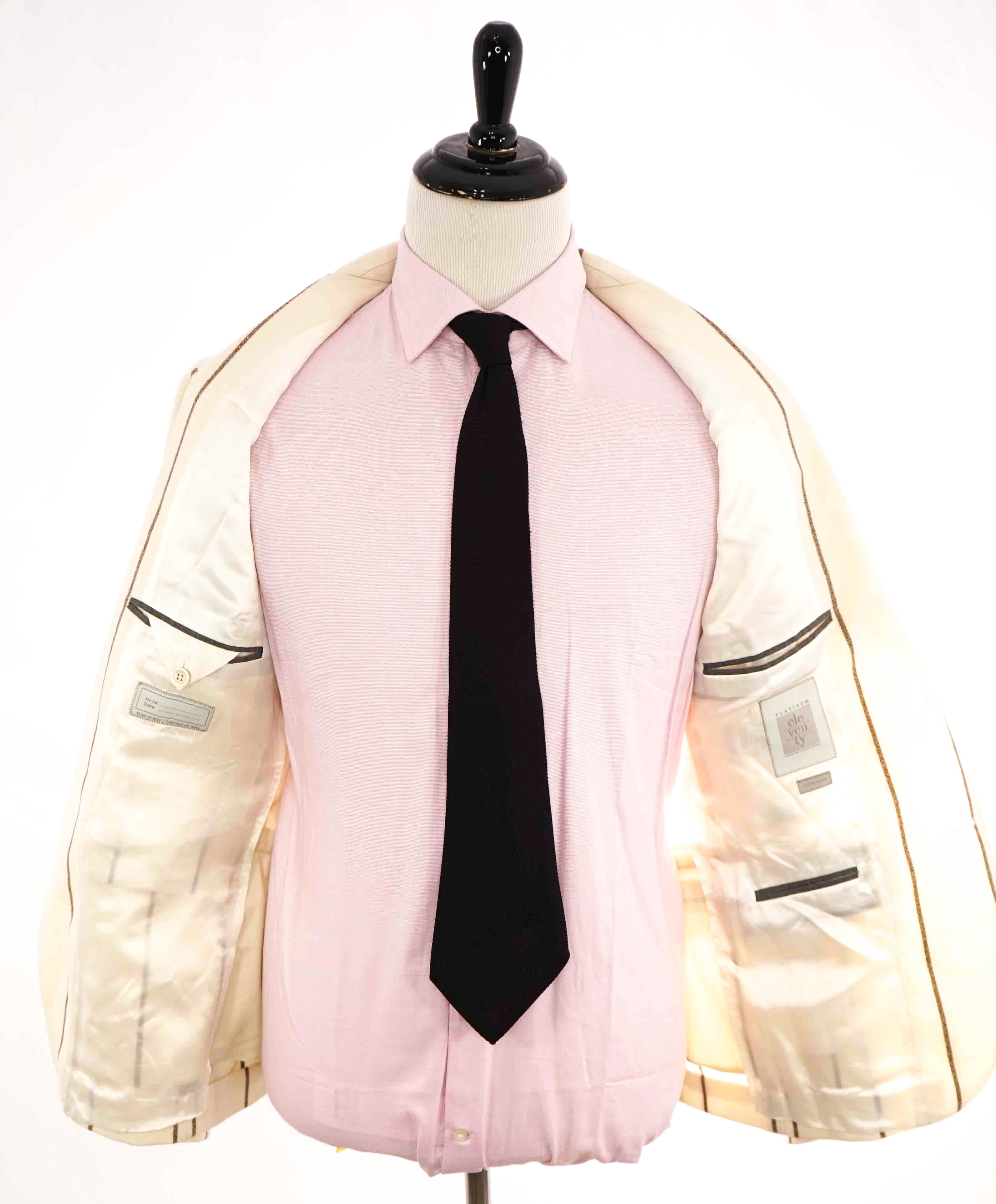$1,595 ELEVENTY - "PLATINUM LINE" Ivory/Brown Chalk Stripe Blazer - 40 (50 EU)
