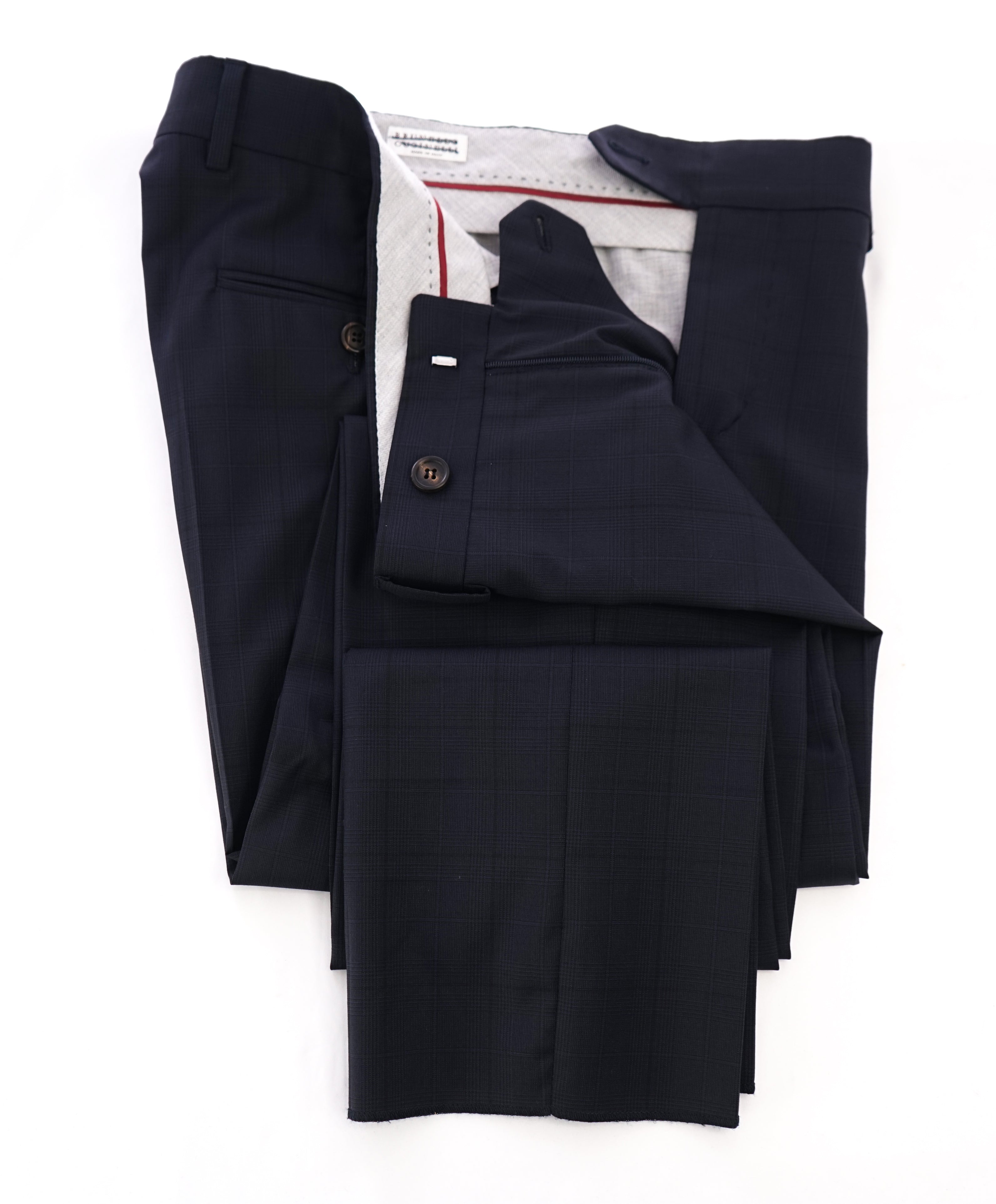 BRUNELLO CUCINELLI - Blue Windowpane Check Flat Front Pants - 34W
