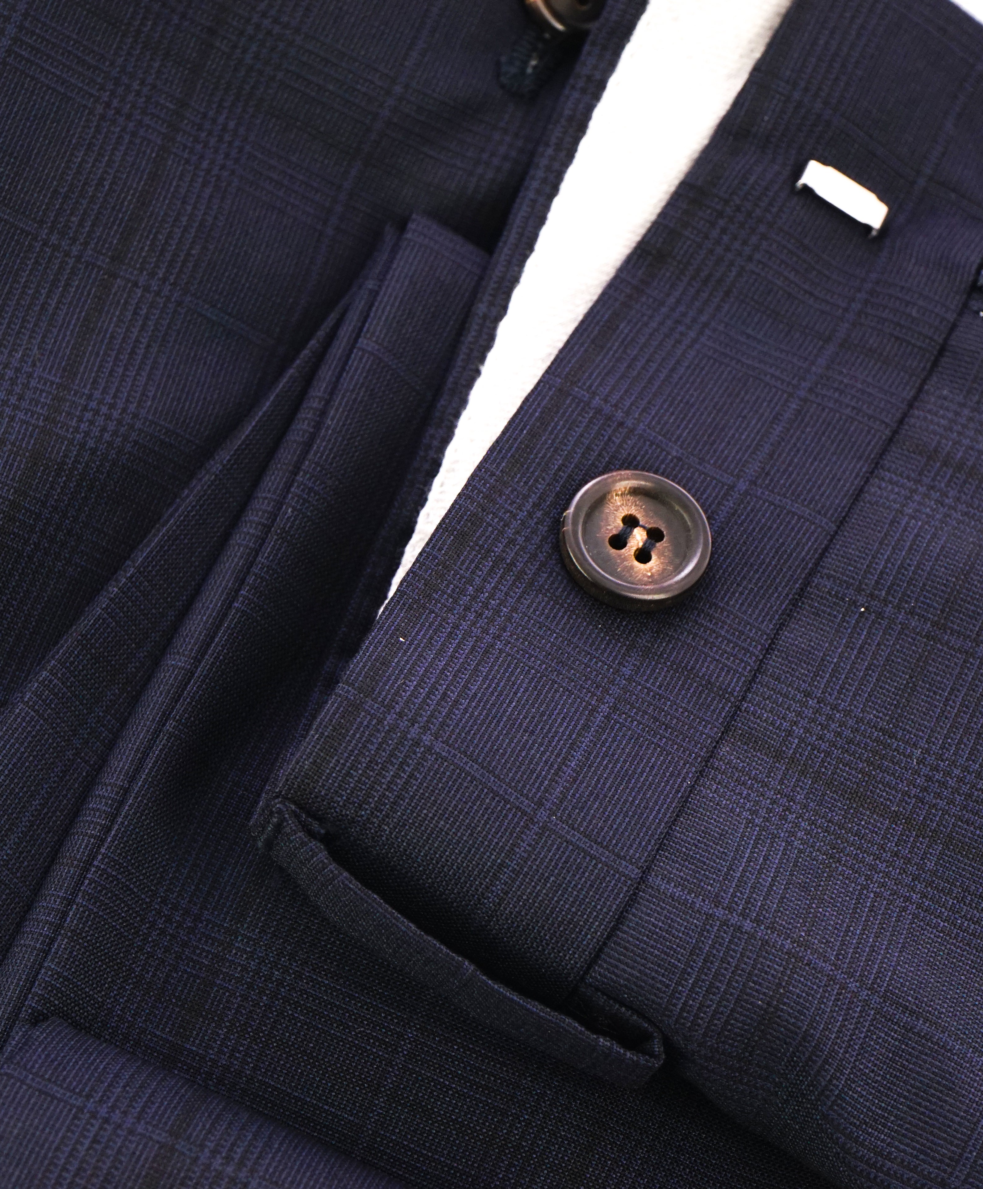 BRUNELLO CUCINELLI - Blue Windowpane Check Flat Front Pants - 34W