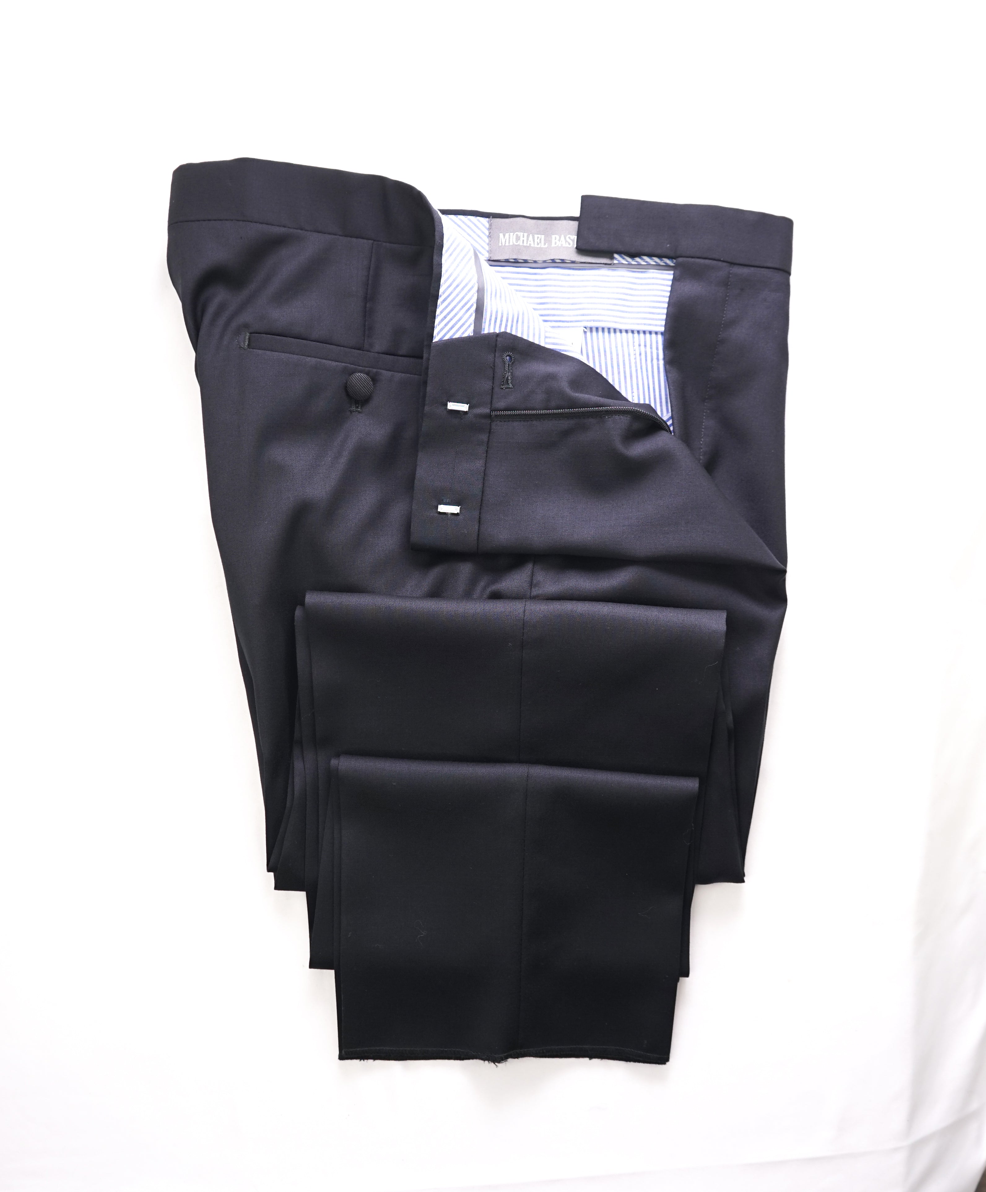 MICHAEL BASTIAN - Black Tuxedo Dinner Flat Front Dress Pants - 33W
