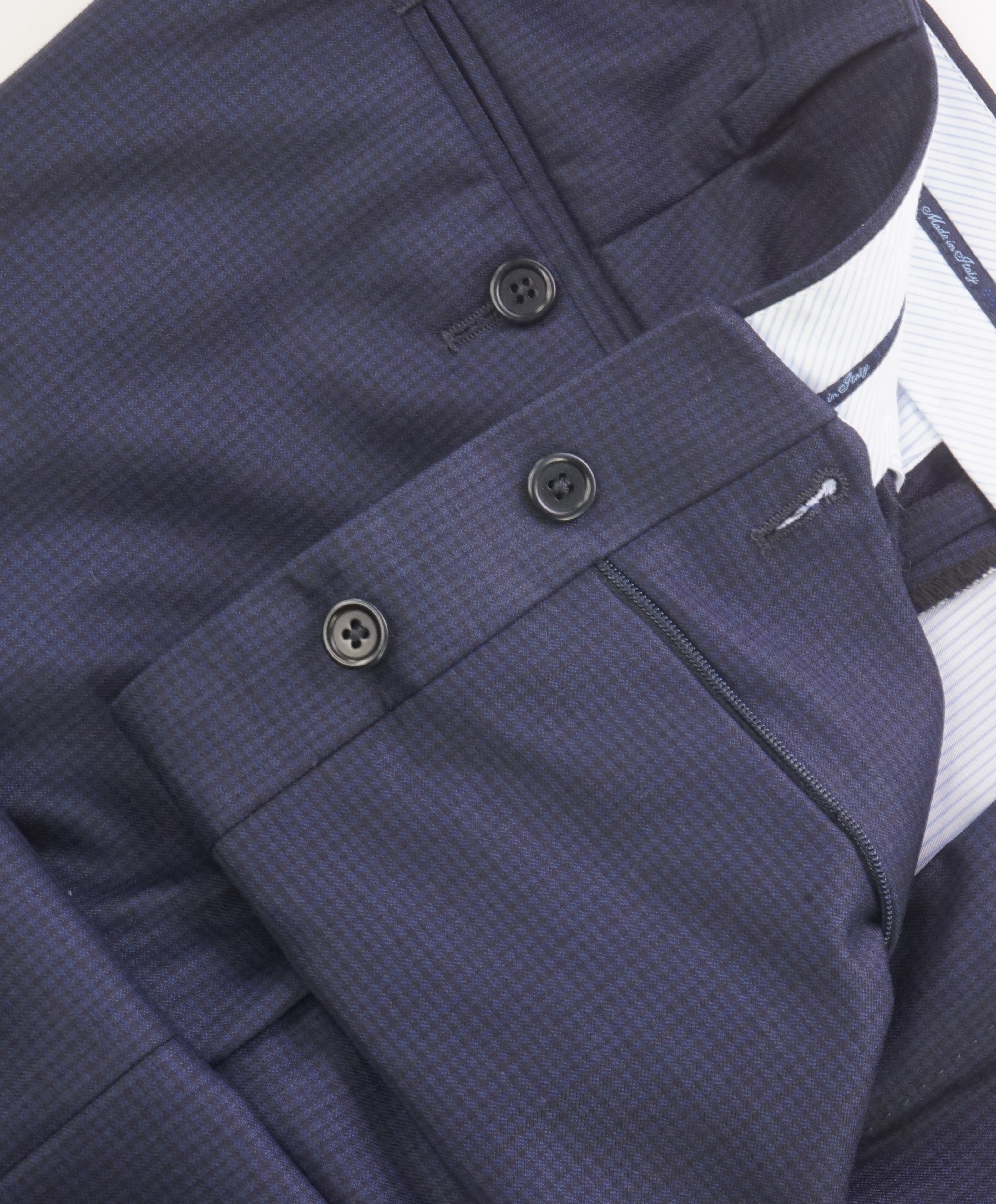 SAKS FIFTH AVE - Blue Micro Check MADE IN ITALY Flat Front Dress Pants - 38W