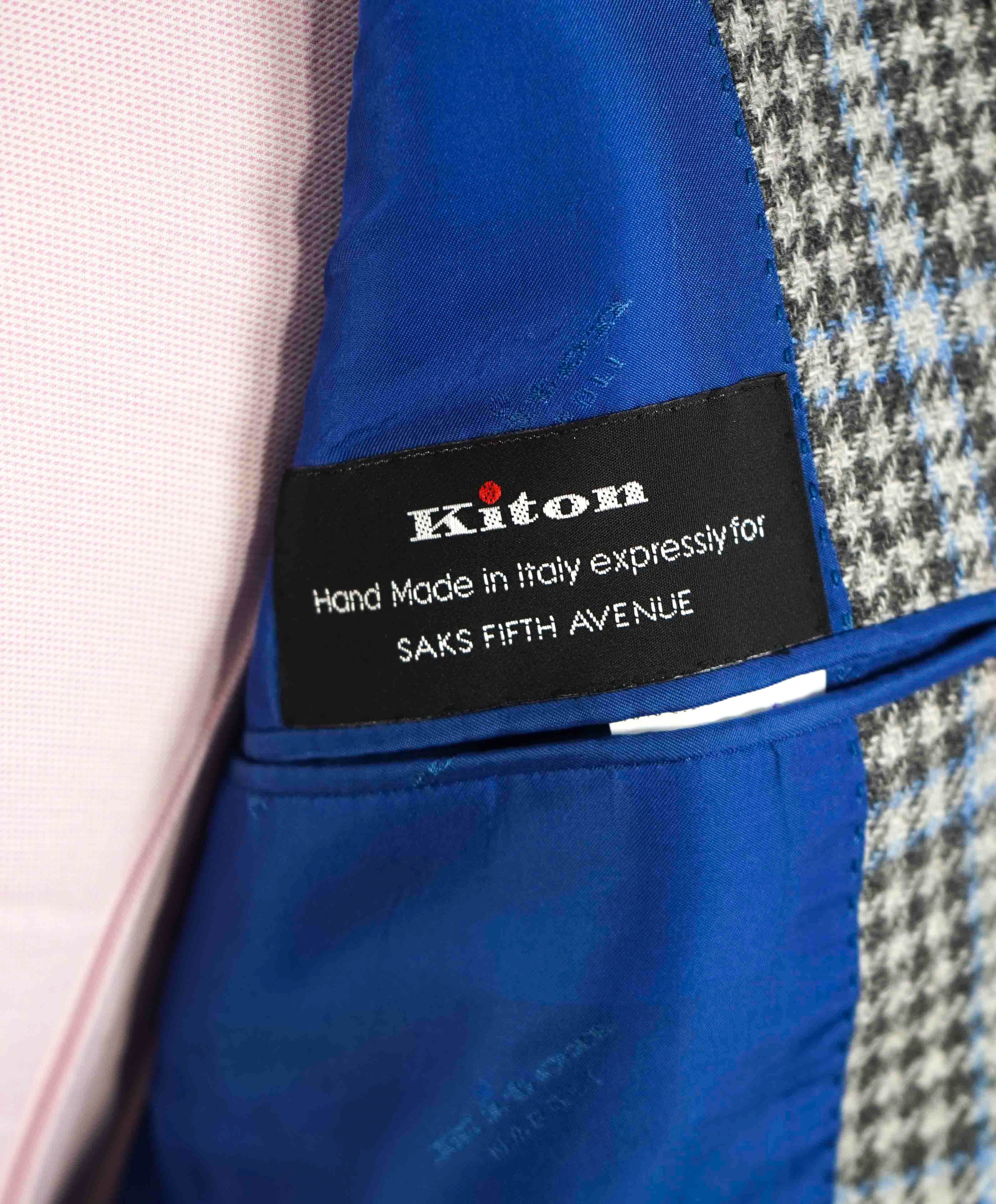 $8,125 KITON - *CASHMERE* Gray & Blue Houndstooth Check Blazer - 38S