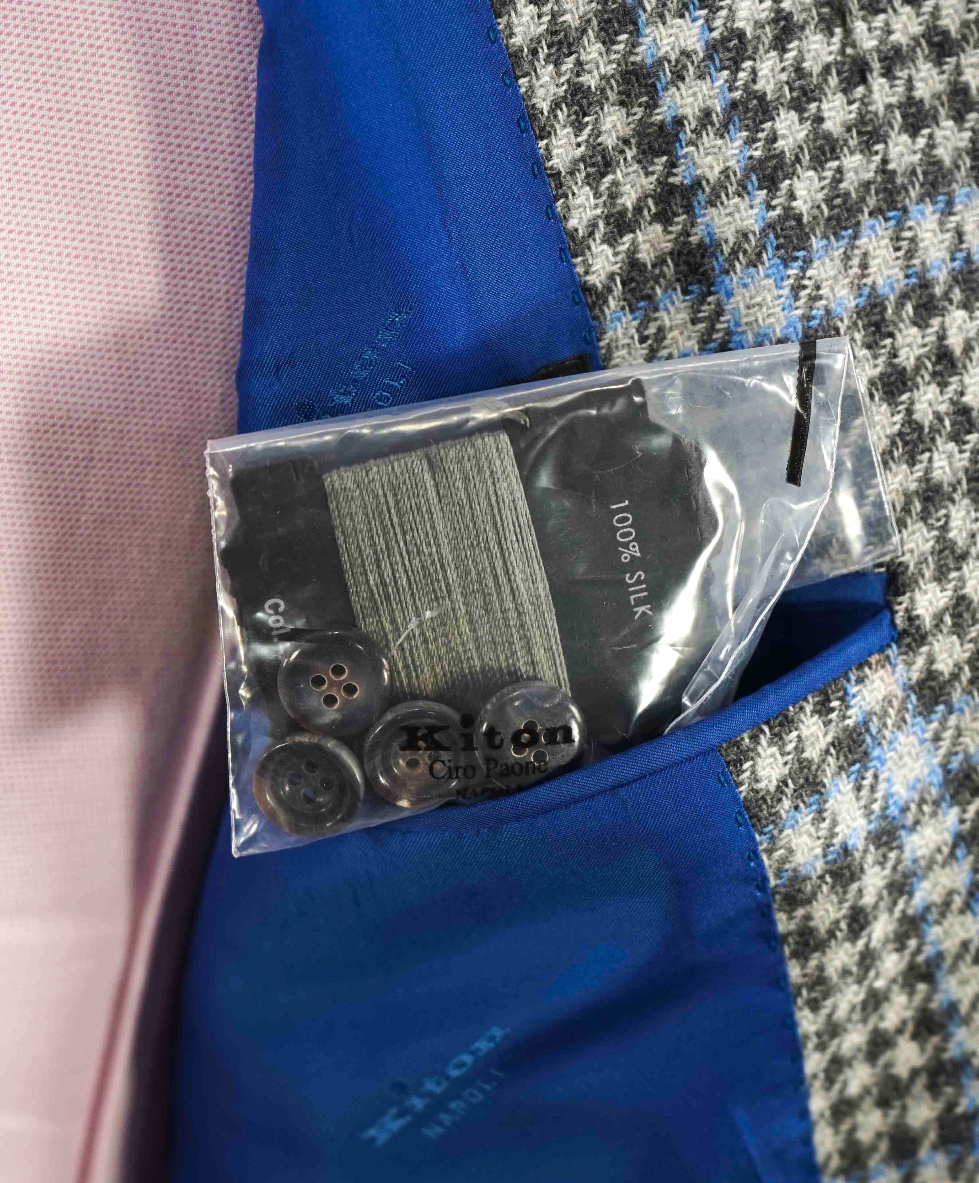 $8,125 KITON - *CASHMERE* Gray & Blue Houndstooth Check Blazer - 38S