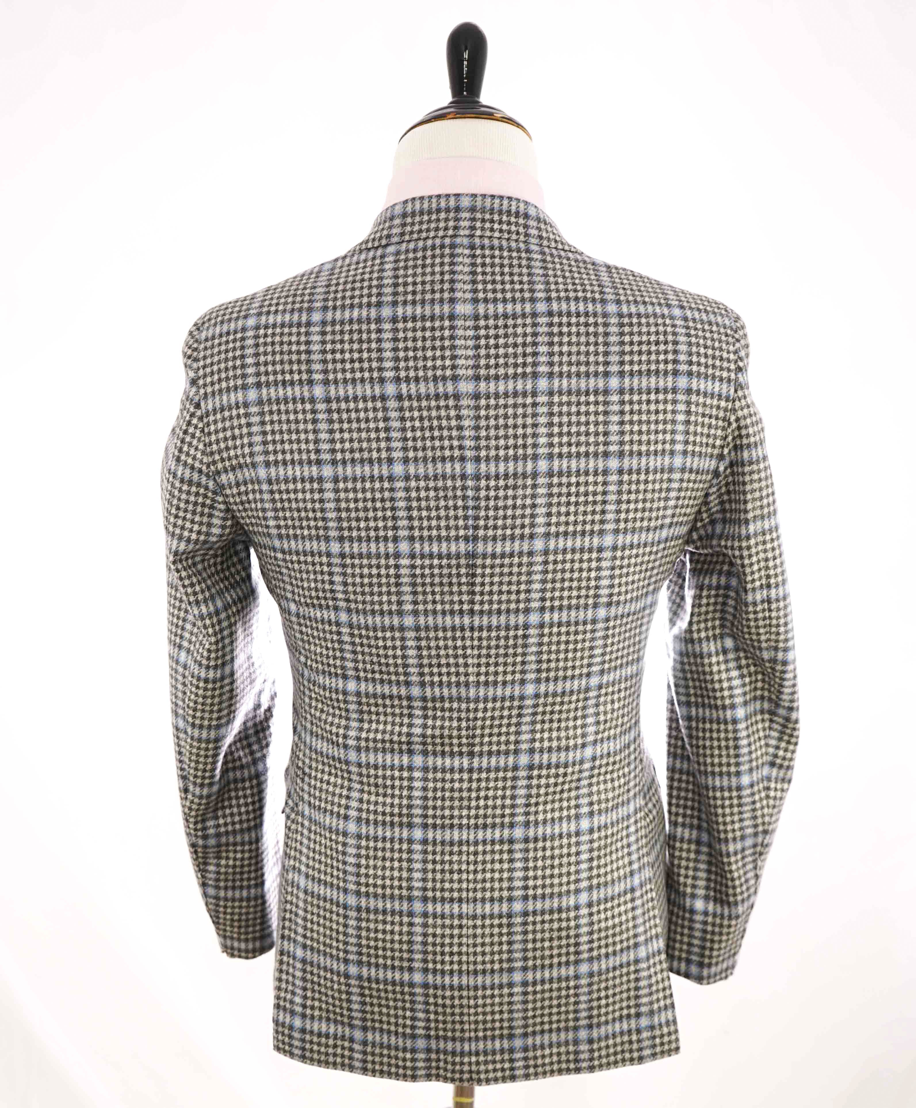 $8,125 KITON - *CASHMERE* Gray & Blue Houndstooth Check Blazer - 38S