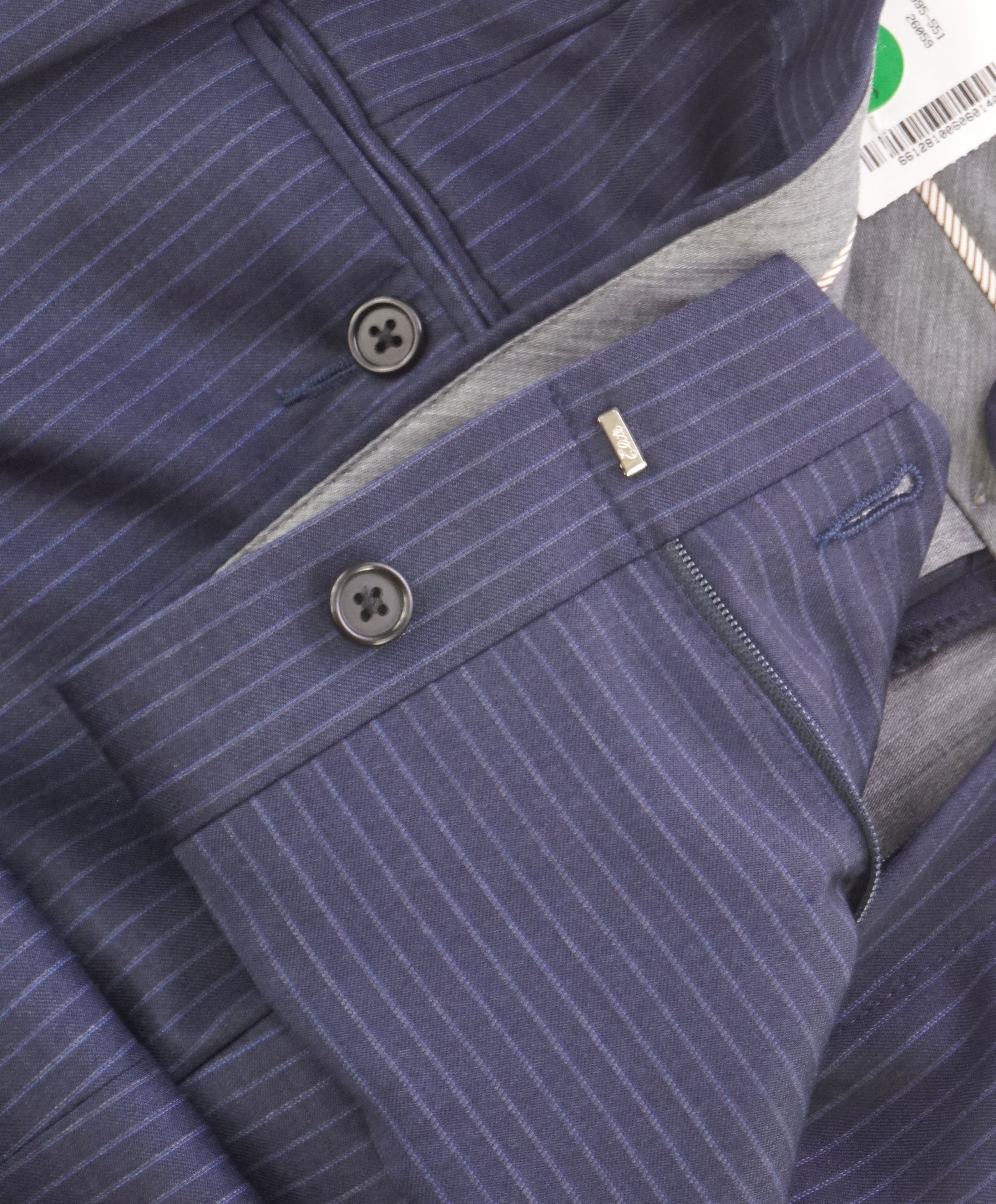 HICKEY FREEMAN - Navy Blue Rope Stripe Wool Flat Front Dress Pants - 33W