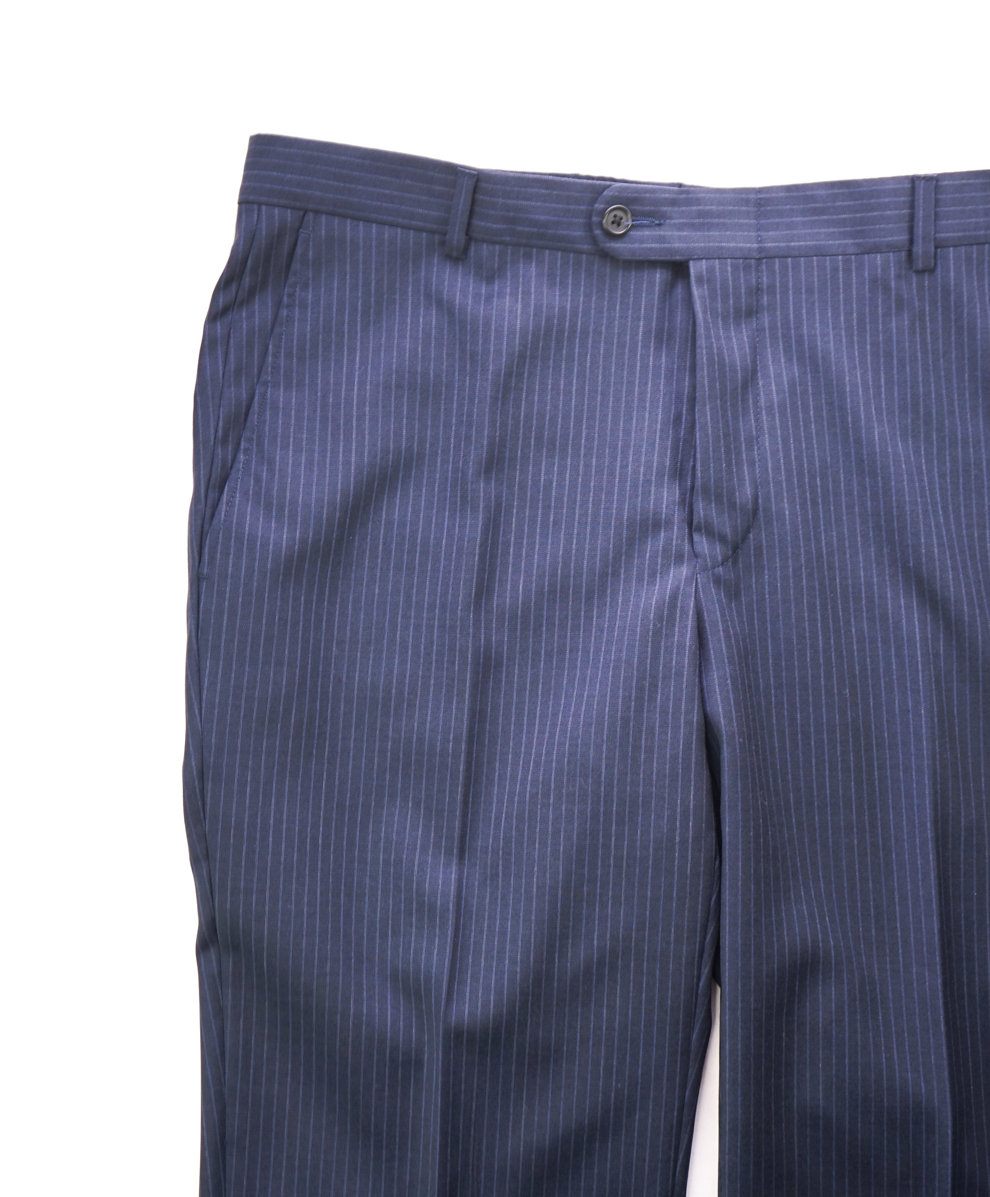 HICKEY FREEMAN - Navy Blue Rope Stripe Wool Flat Front Dress Pants - 33W