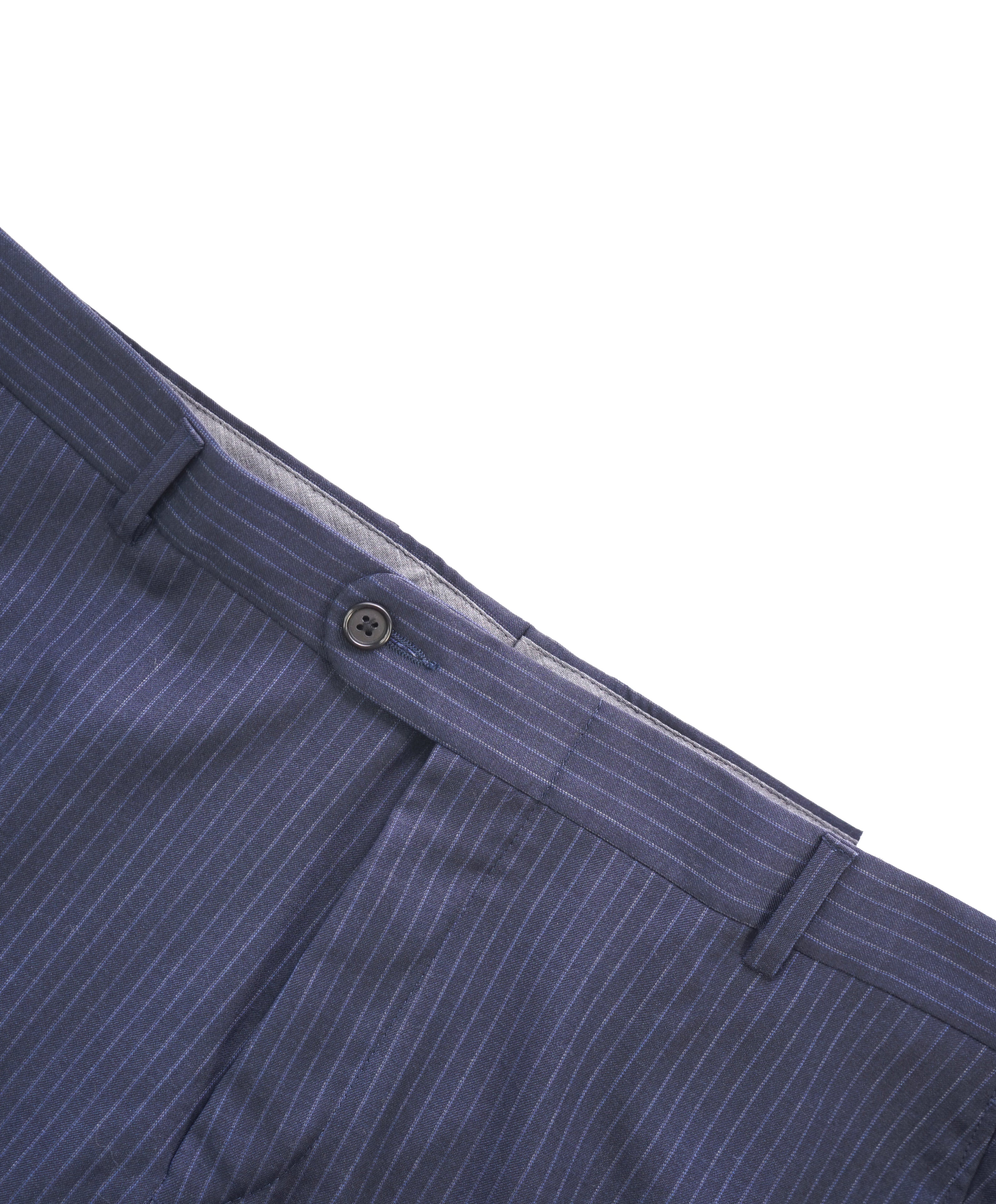 HICKEY FREEMAN - Navy Blue Rope Stripe Wool Flat Front Dress Pants - 33W