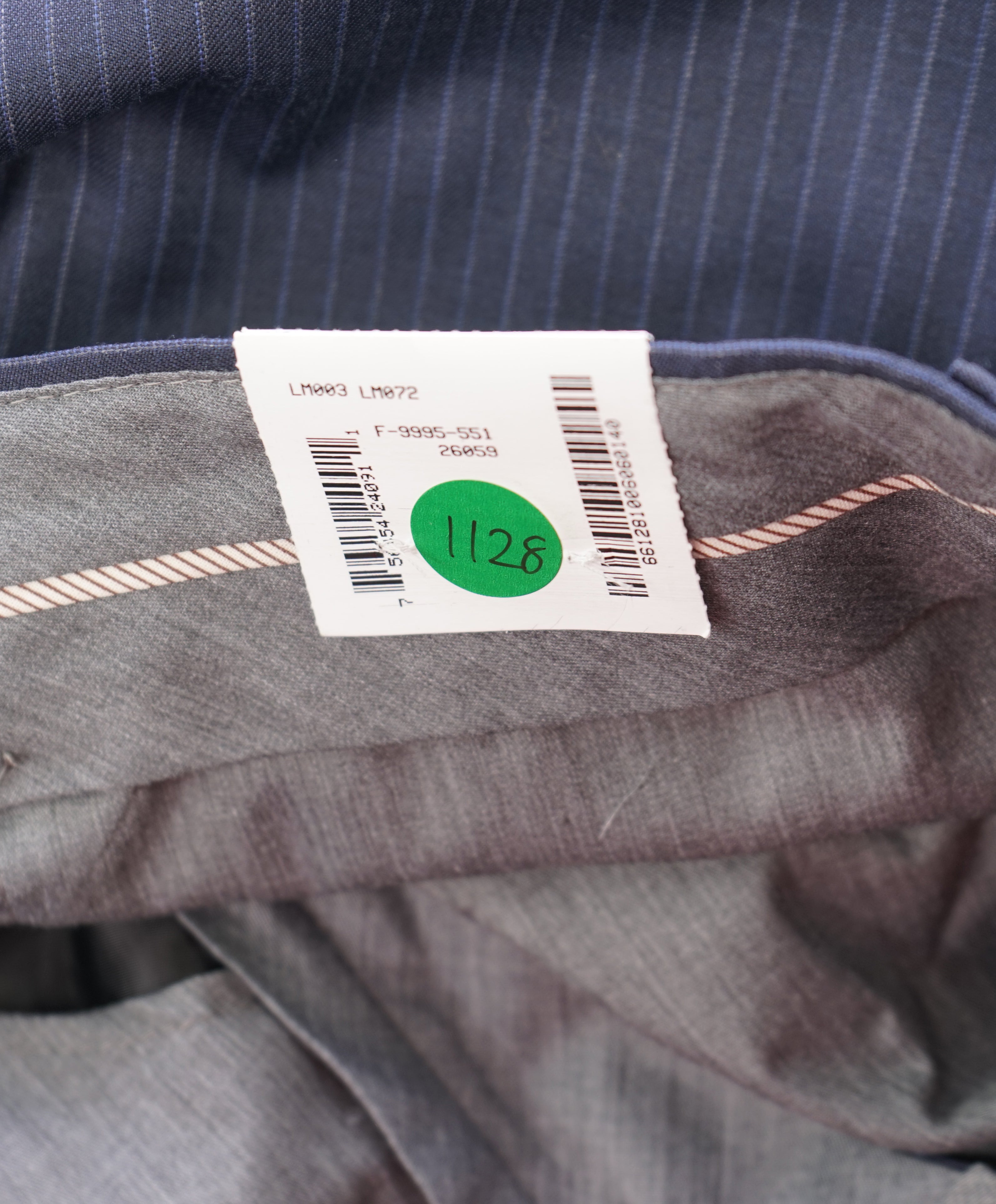 HICKEY FREEMAN - Navy Blue Rope Stripe Wool Flat Front Dress Pants - 33W