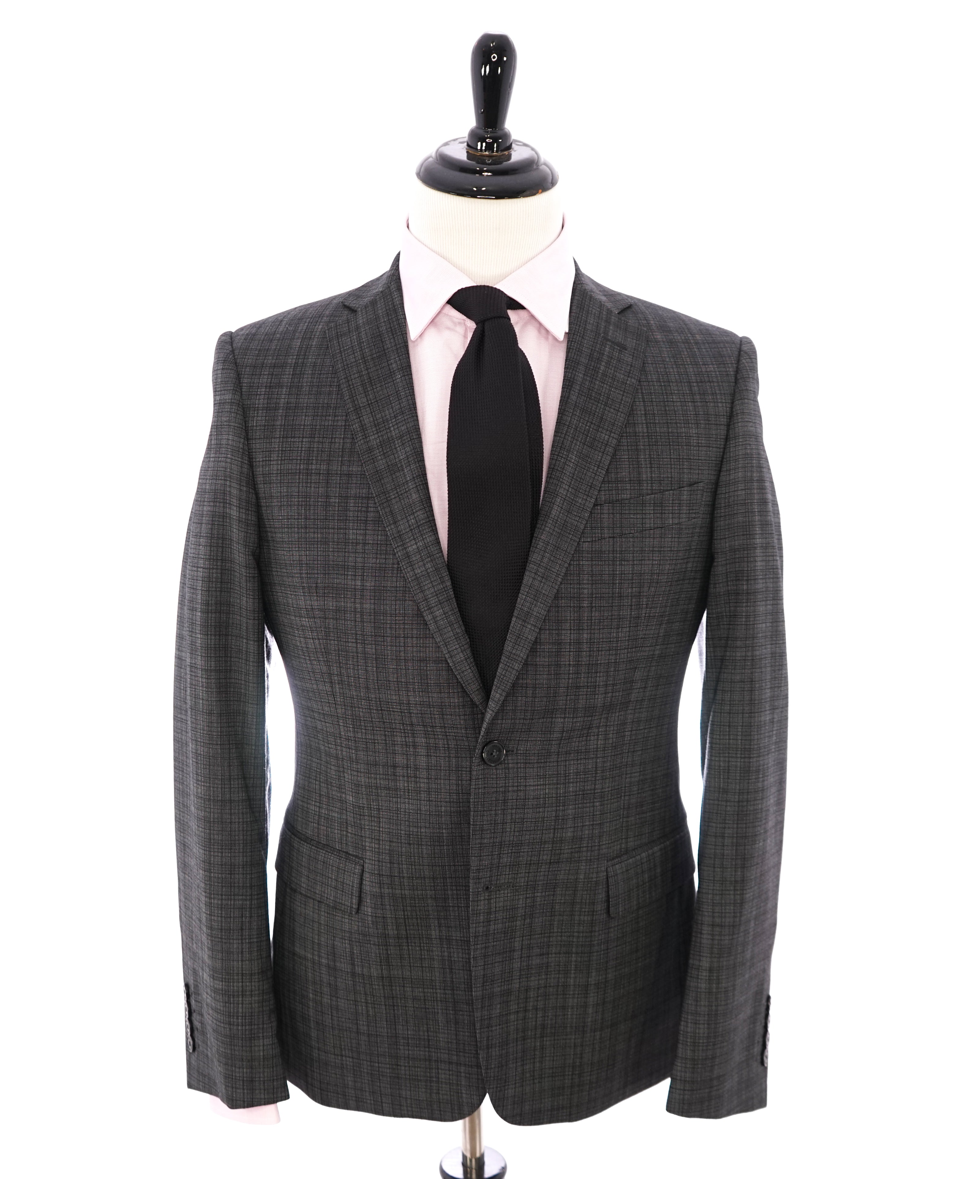 VERSACE COLLECTION - Abstract Check Gray Wool Suit Logo Buttons - 38R