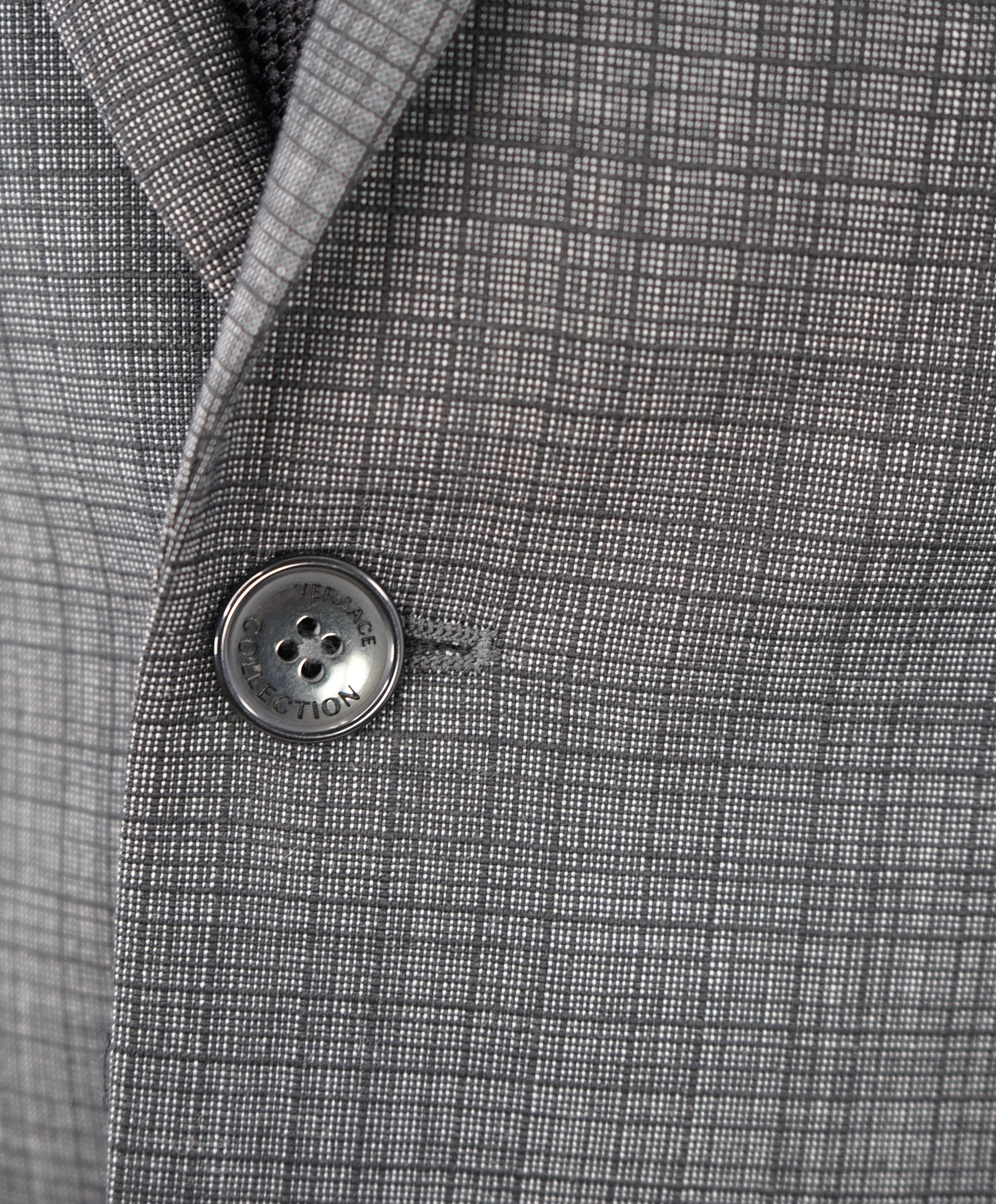 VERSACE COLLECTION - Abstract Check Gray Wool Suit Logo Buttons - 38R