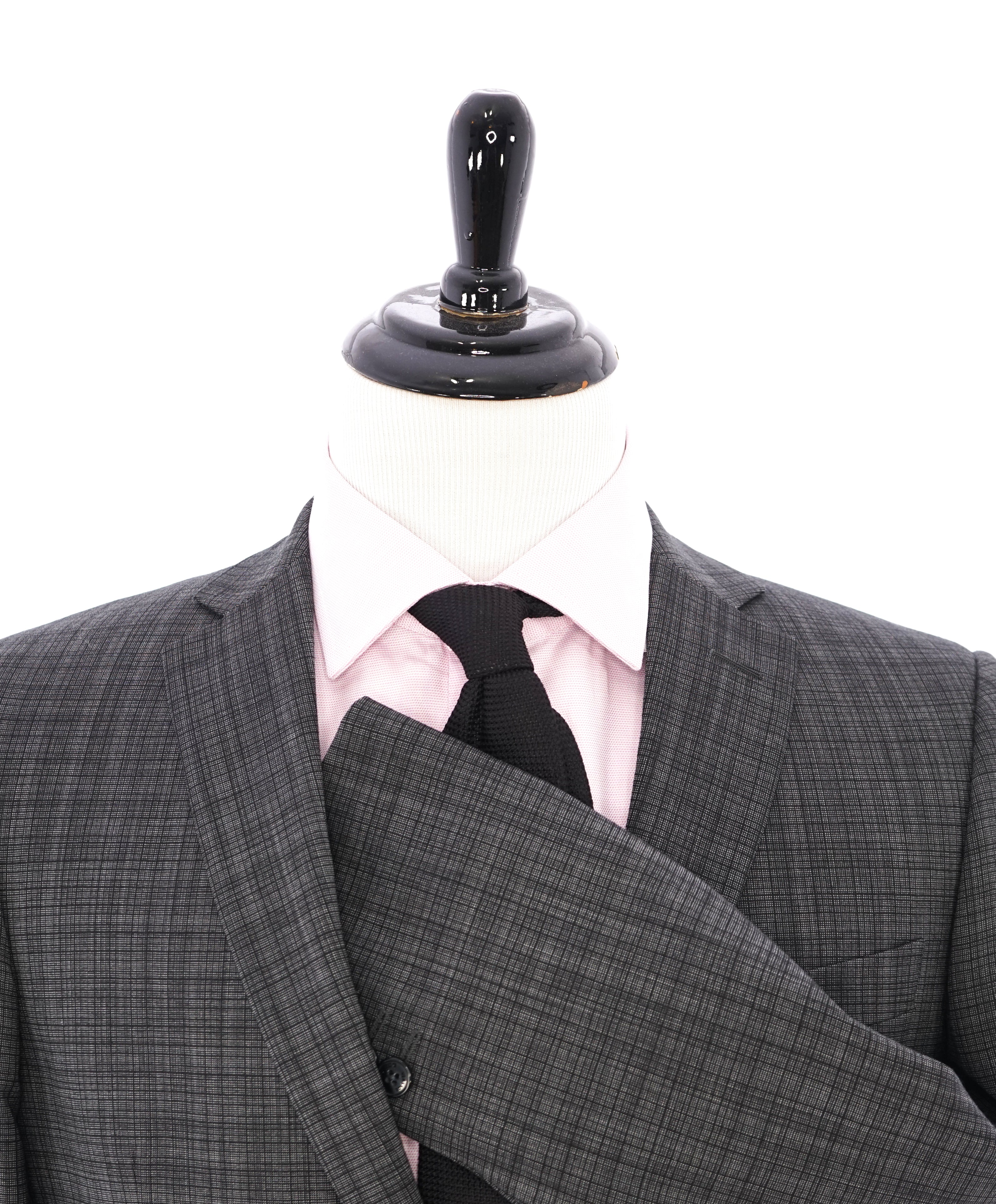 VERSACE COLLECTION - Abstract Check Gray Wool Suit Logo Buttons - 38R