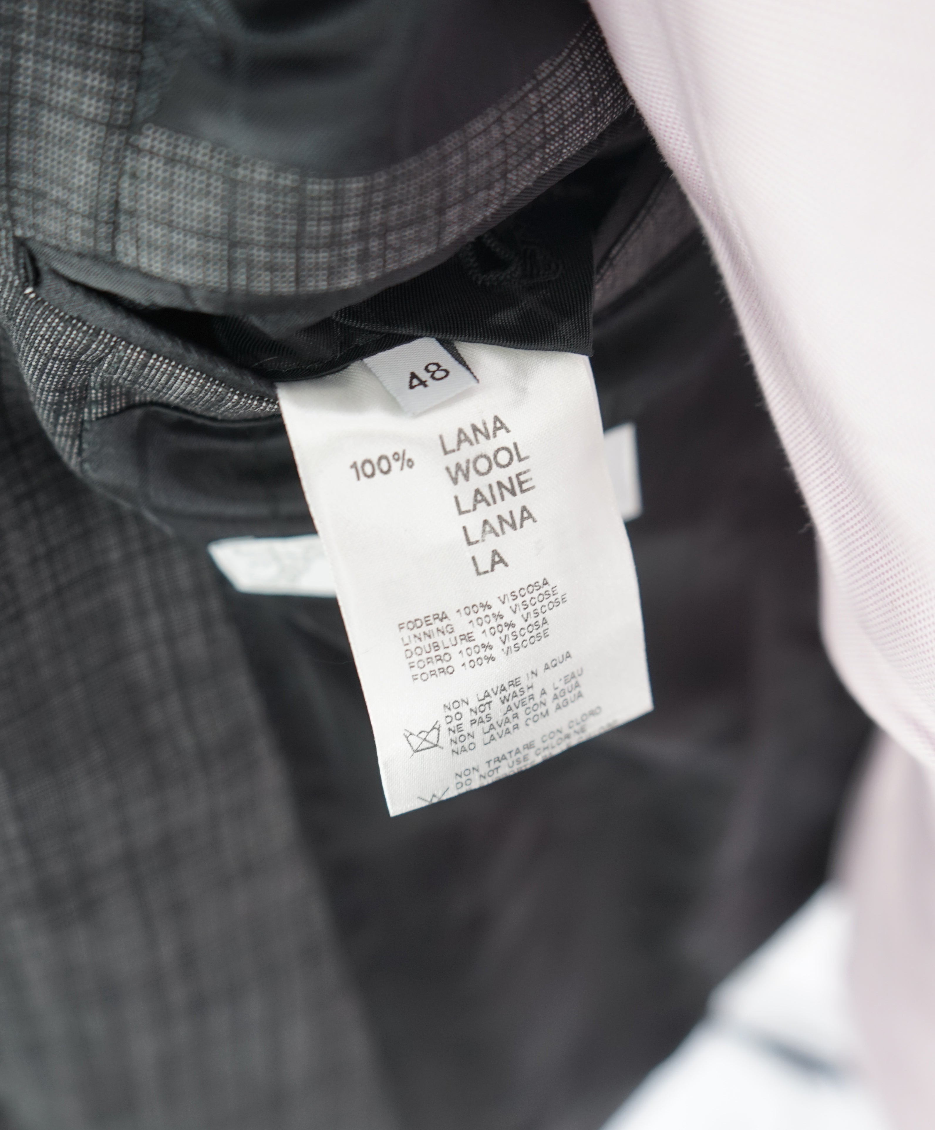 VERSACE COLLECTION - Abstract Check Gray Wool Suit Logo Buttons - 38R