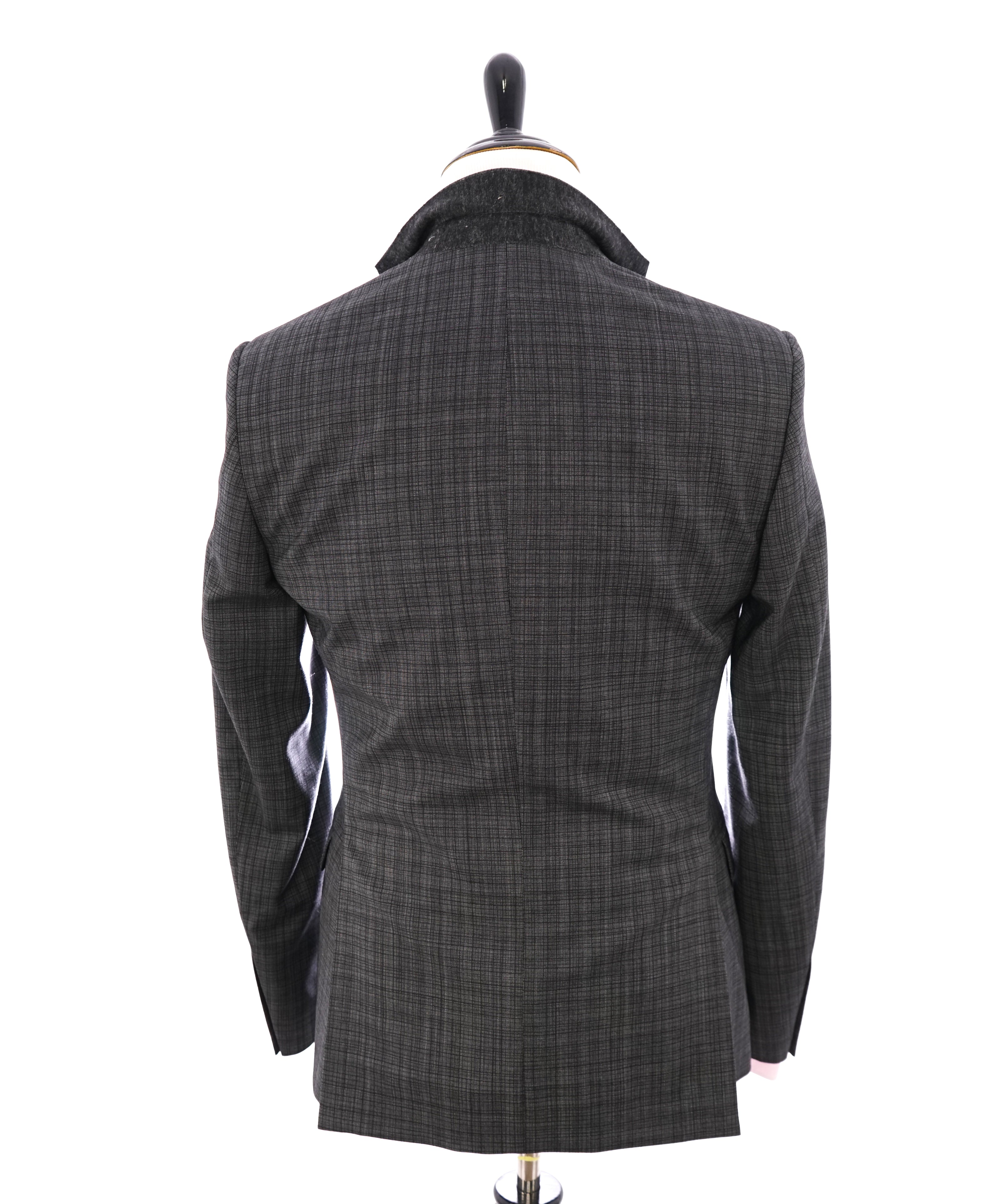 VERSACE COLLECTION - Abstract Check Gray Wool Suit Logo Buttons - 38R