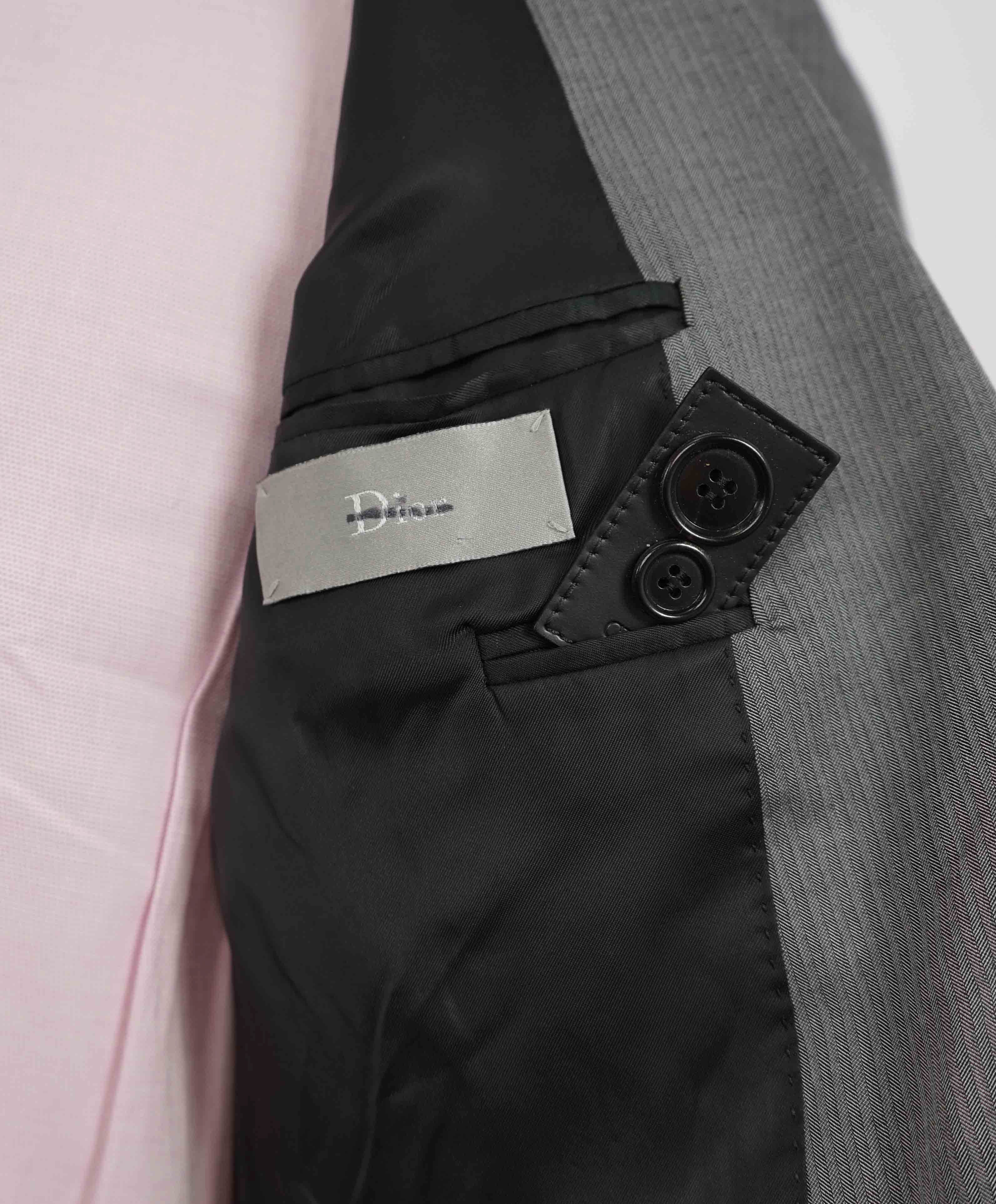 $2,400 DIOR - Christian Dior Cotton / SILK Gray Skinny Lapel Blazer - 38L