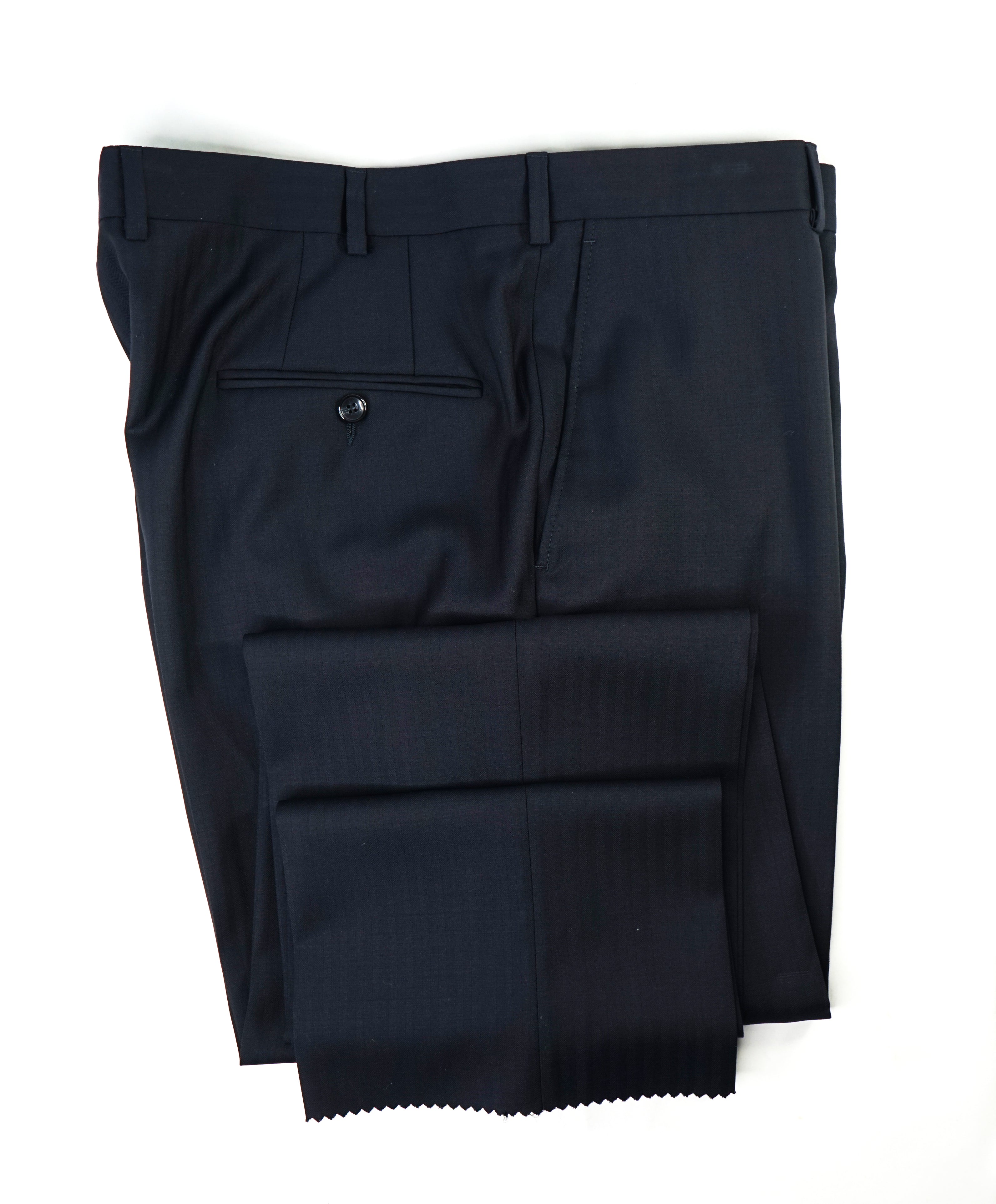 HICKEY FREEMAN - Navy Micro Herringbone Wool Flat Front Dress Pants - 32W