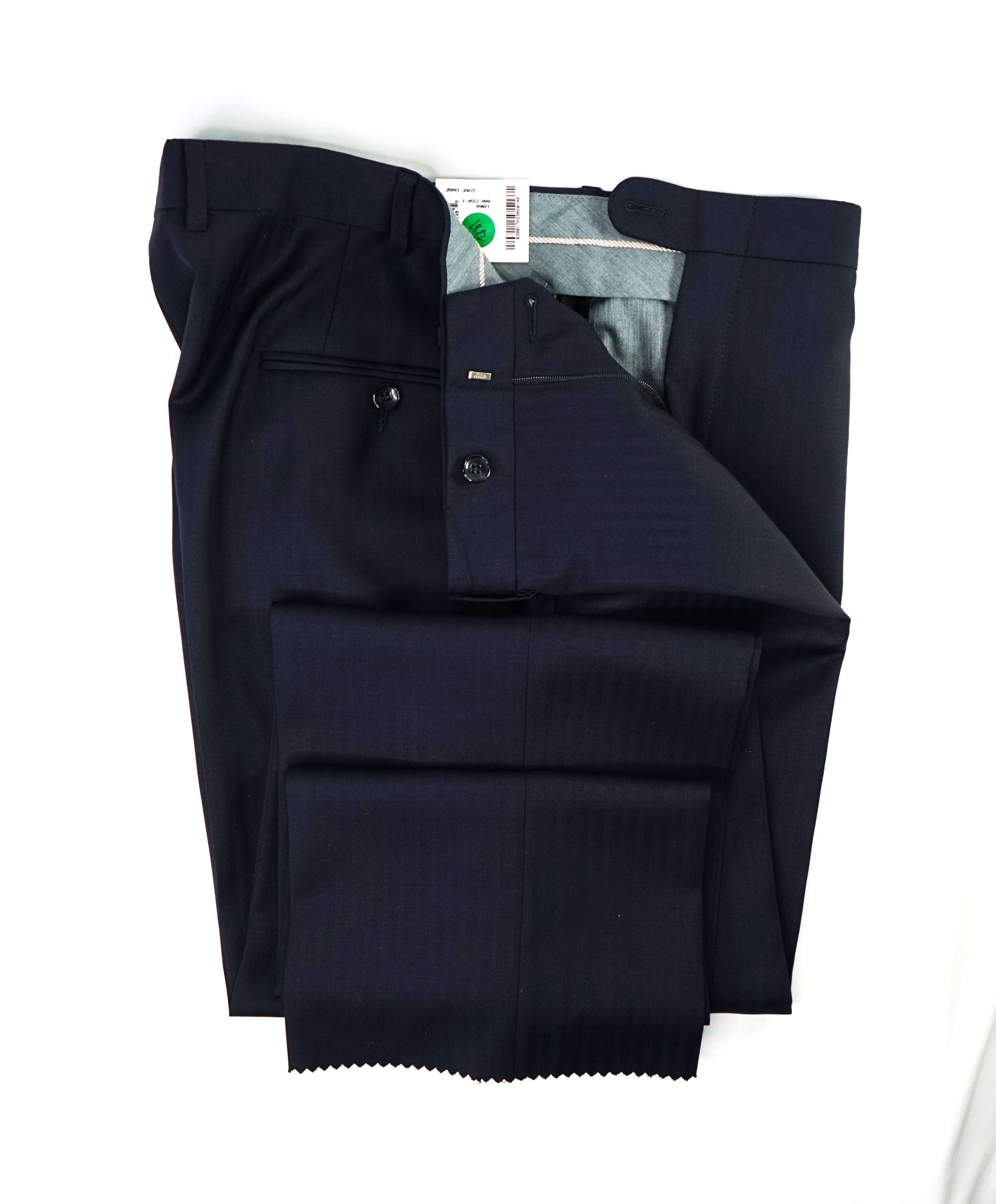 HICKEY FREEMAN - Navy Micro Herringbone Wool Flat Front Dress Pants - 32W