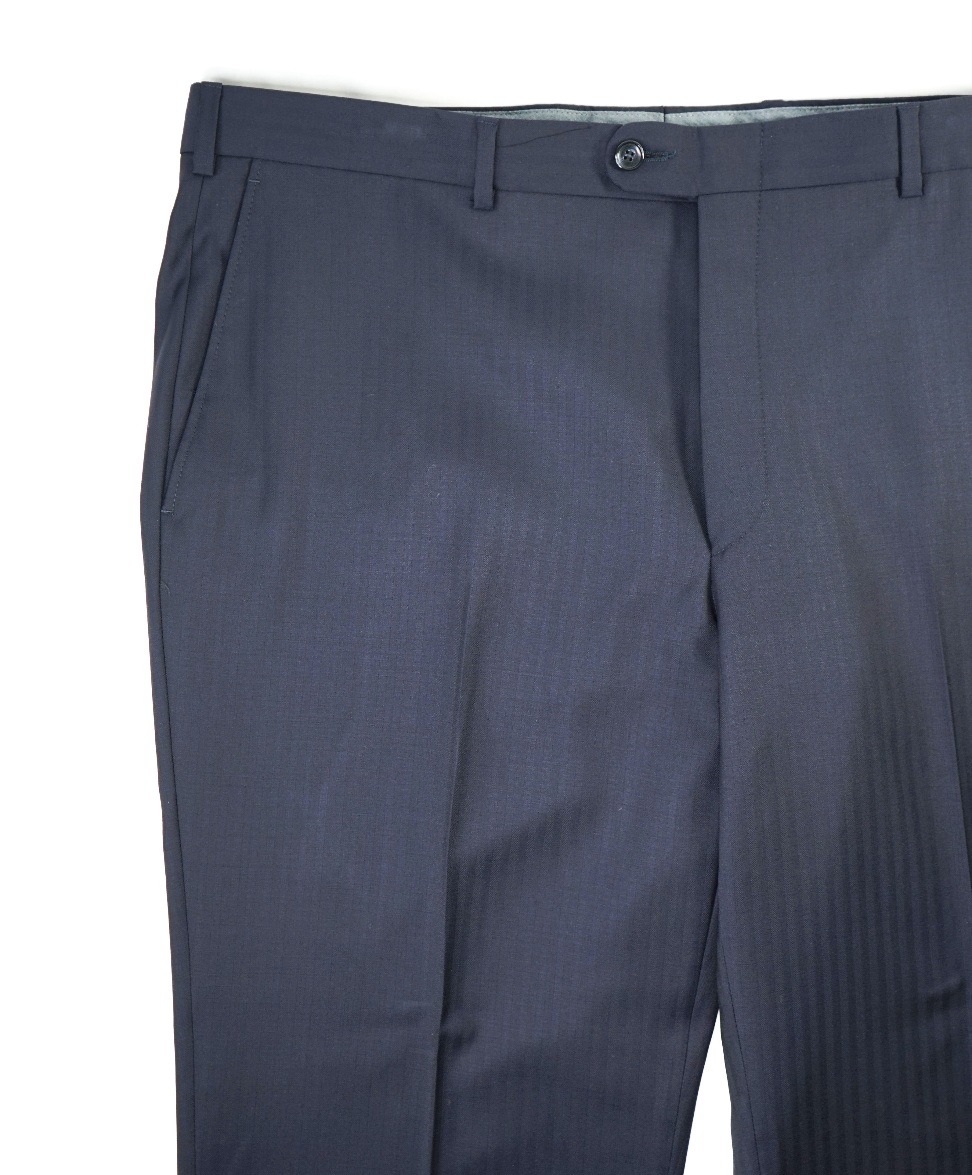 HICKEY FREEMAN - Navy Micro Herringbone Wool Flat Front Dress Pants - 32W