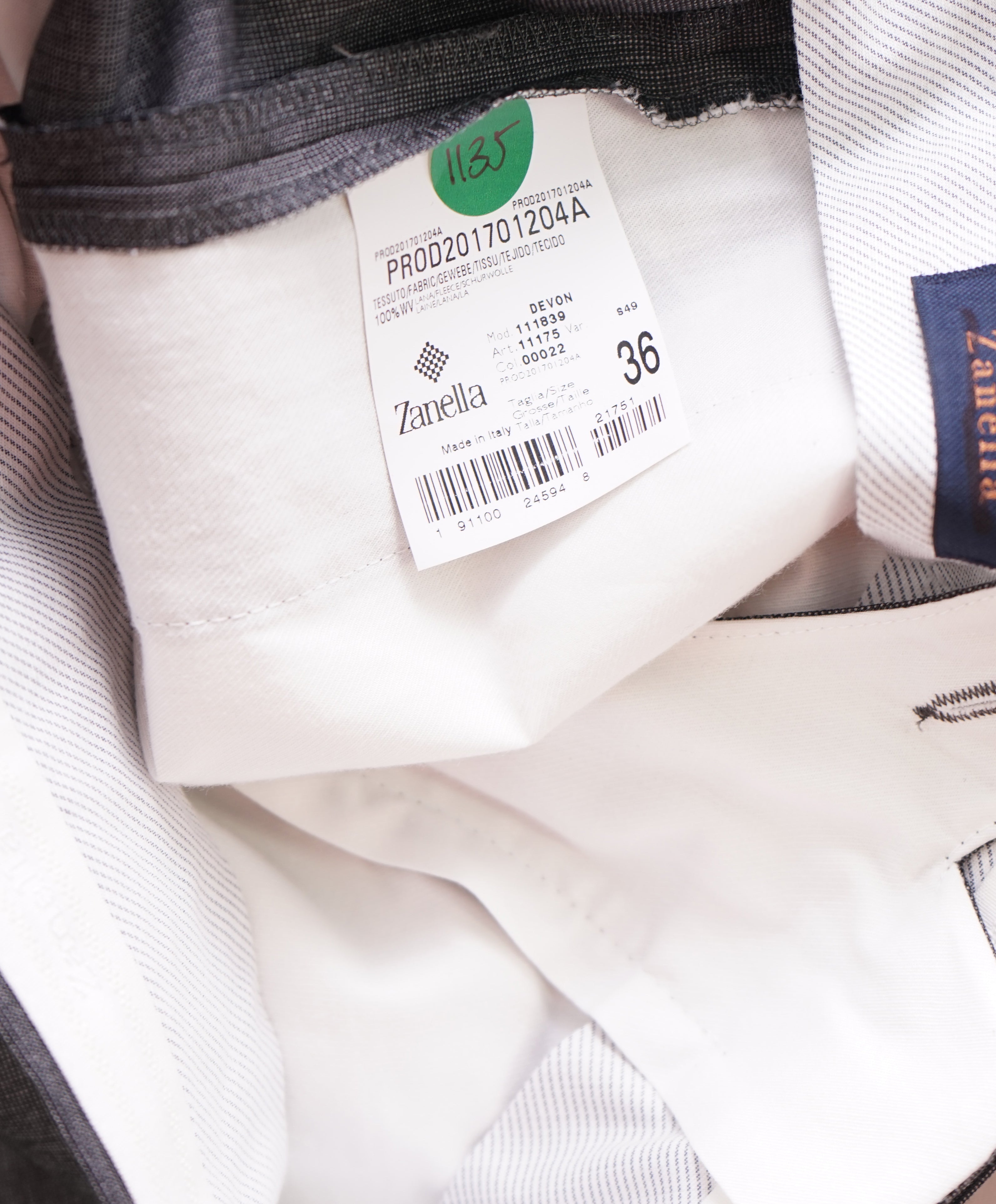 ZANELLA - Gray Textured “DEVON” Wool Flat Front Dress Pants - 36W