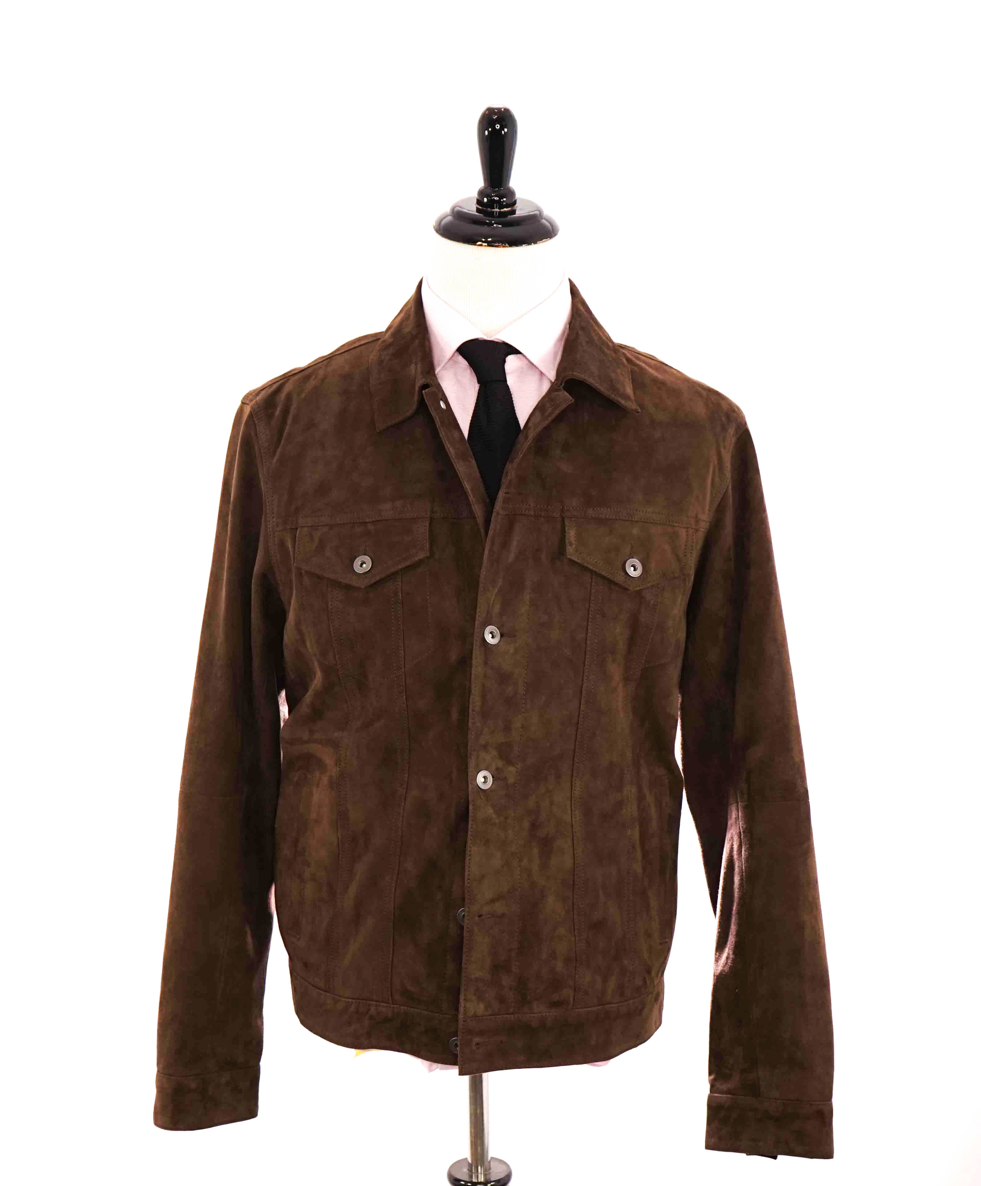 $1,095 SAKS FIFTH AVE - *SUPPLE SUEDE* Goat Skin Brown Metal Button- 40 US M