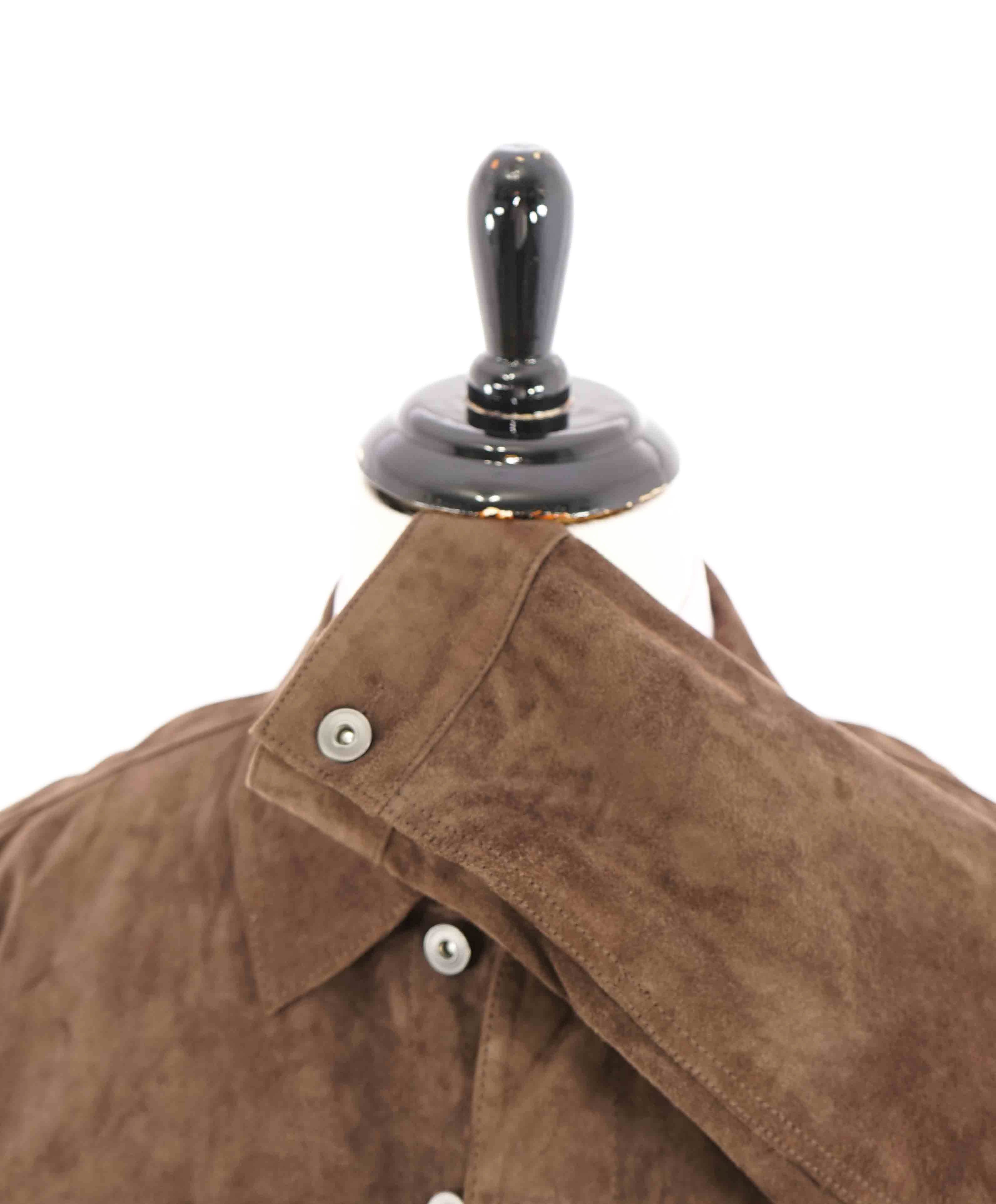 $1,095 SAKS FIFTH AVE - *SUPPLE SUEDE* Goat Skin Brown Metal Button- 40 US M