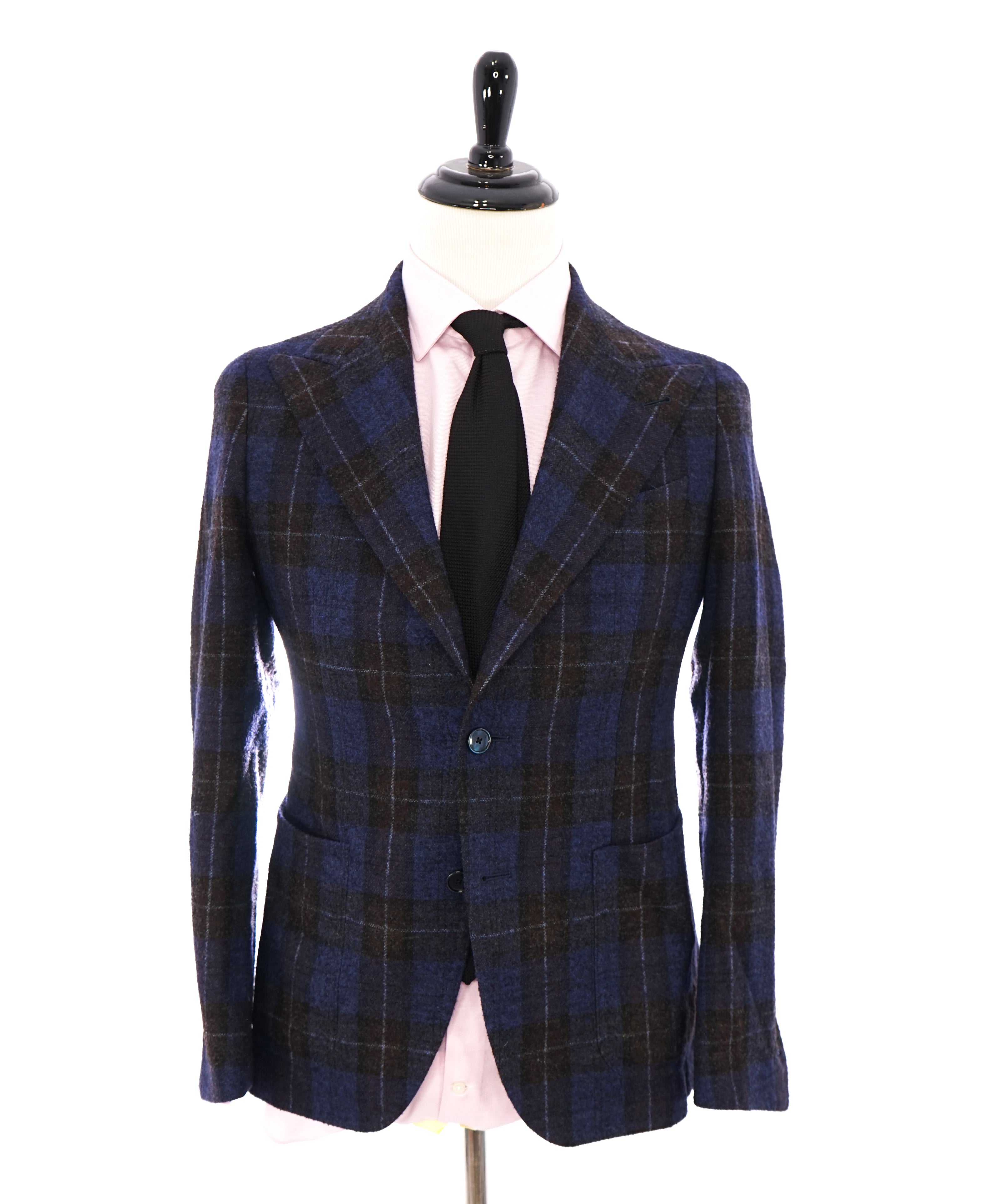 TAGLIATORE - Wide Peak Lapel Brown/Blue Bold Plaid Blazer 5-Button - 38R