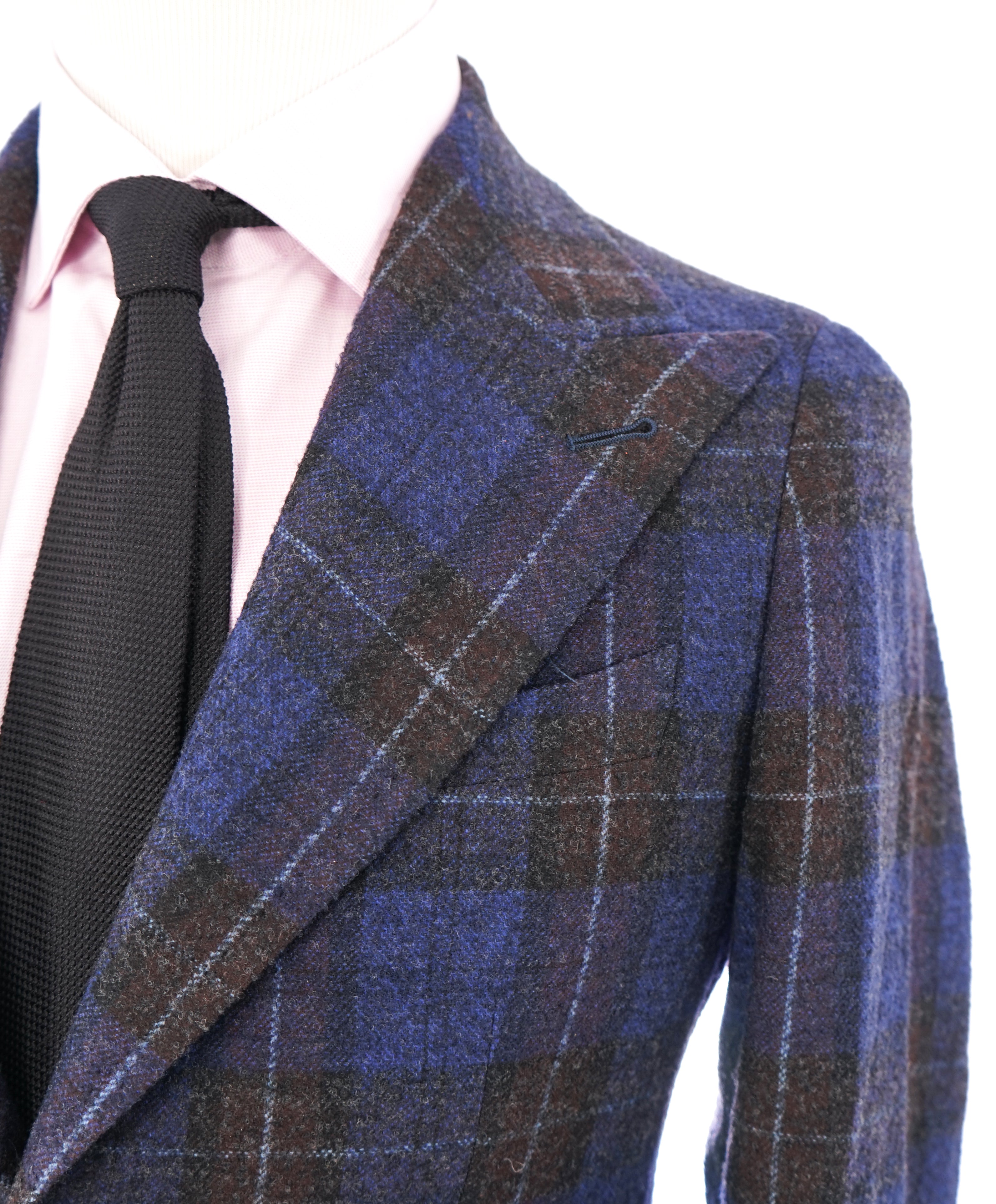 TAGLIATORE - Wide Peak Lapel Brown/Blue Bold Plaid Blazer 5-Button - 38R