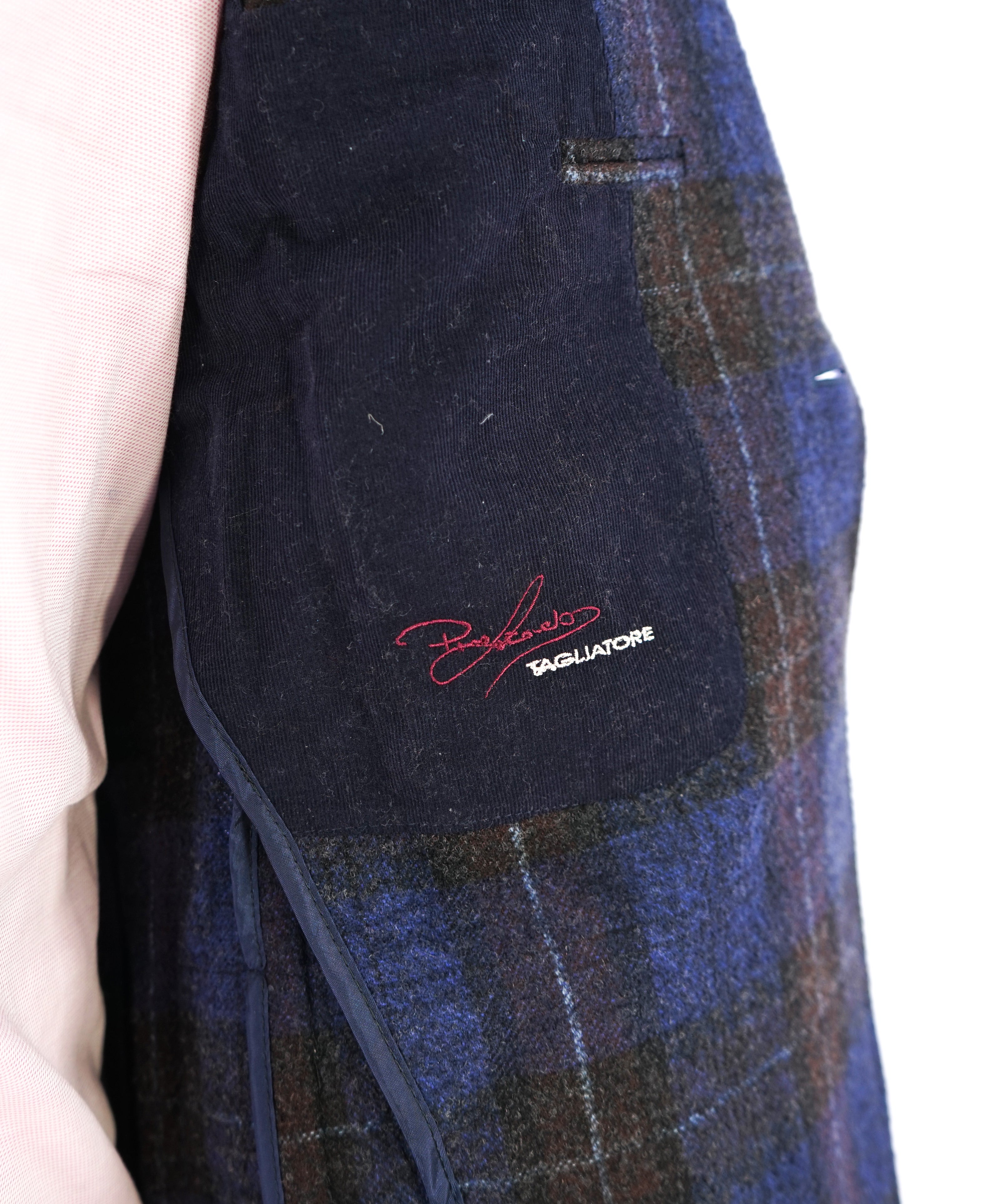 TAGLIATORE - Wide Peak Lapel Brown/Blue Bold Plaid Blazer 5-Button - 38R