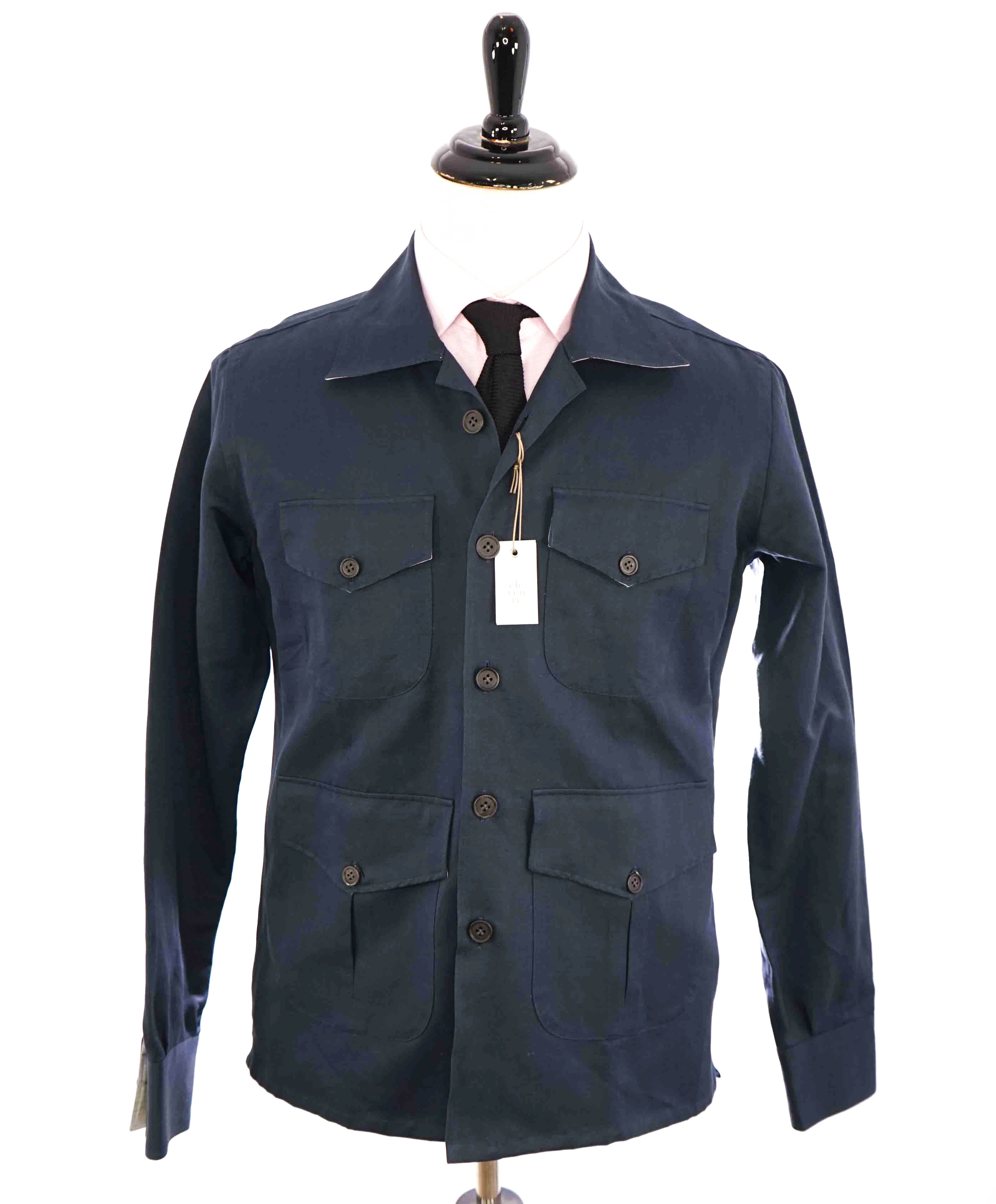 $745 ELEVENTY PLATINUM - Navy Blue Button Cotton/Linen Shirt Jacket Coat - M