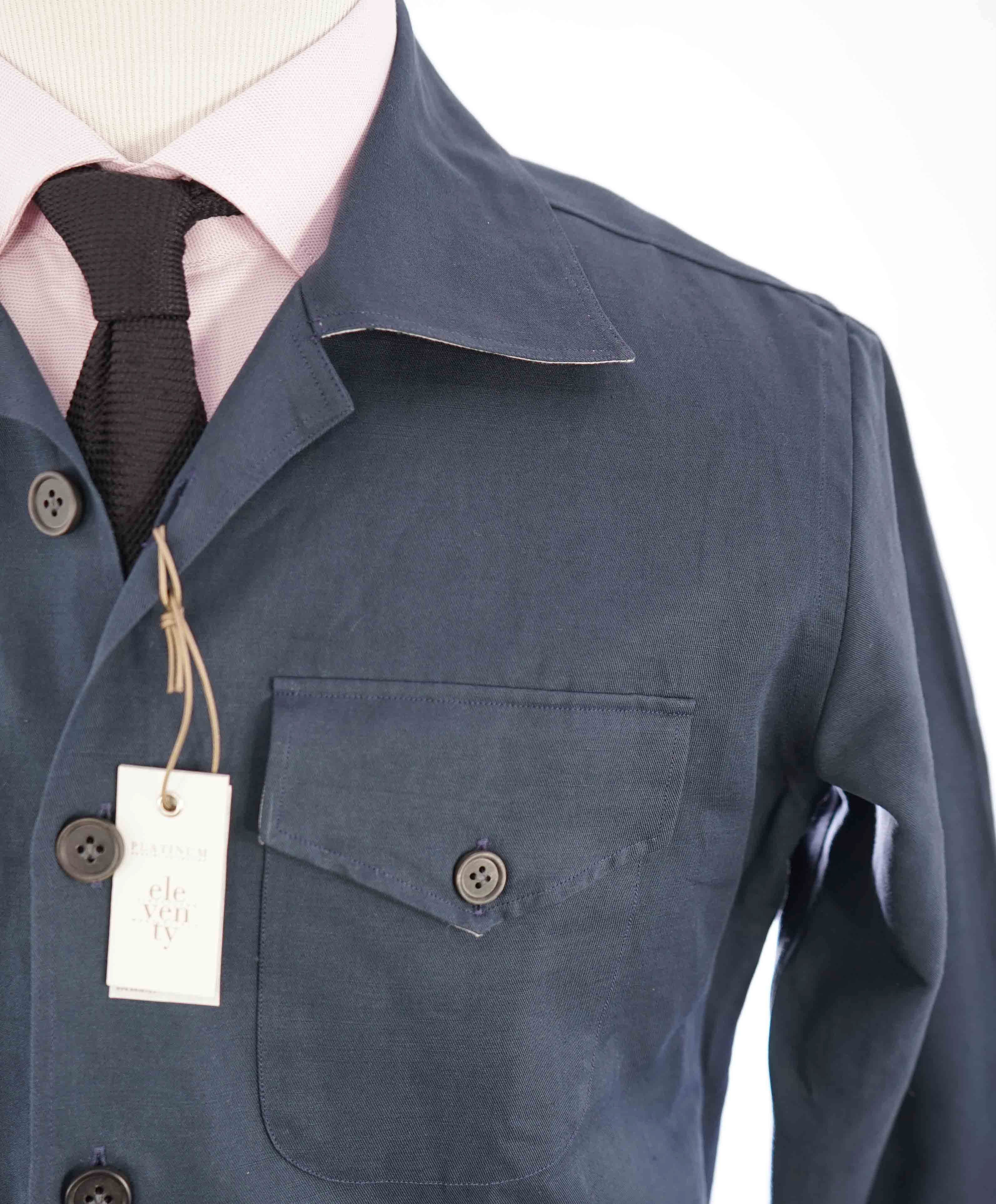 $745 ELEVENTY PLATINUM - Navy Blue Button Cotton/Linen Shirt Jacket Coat - M