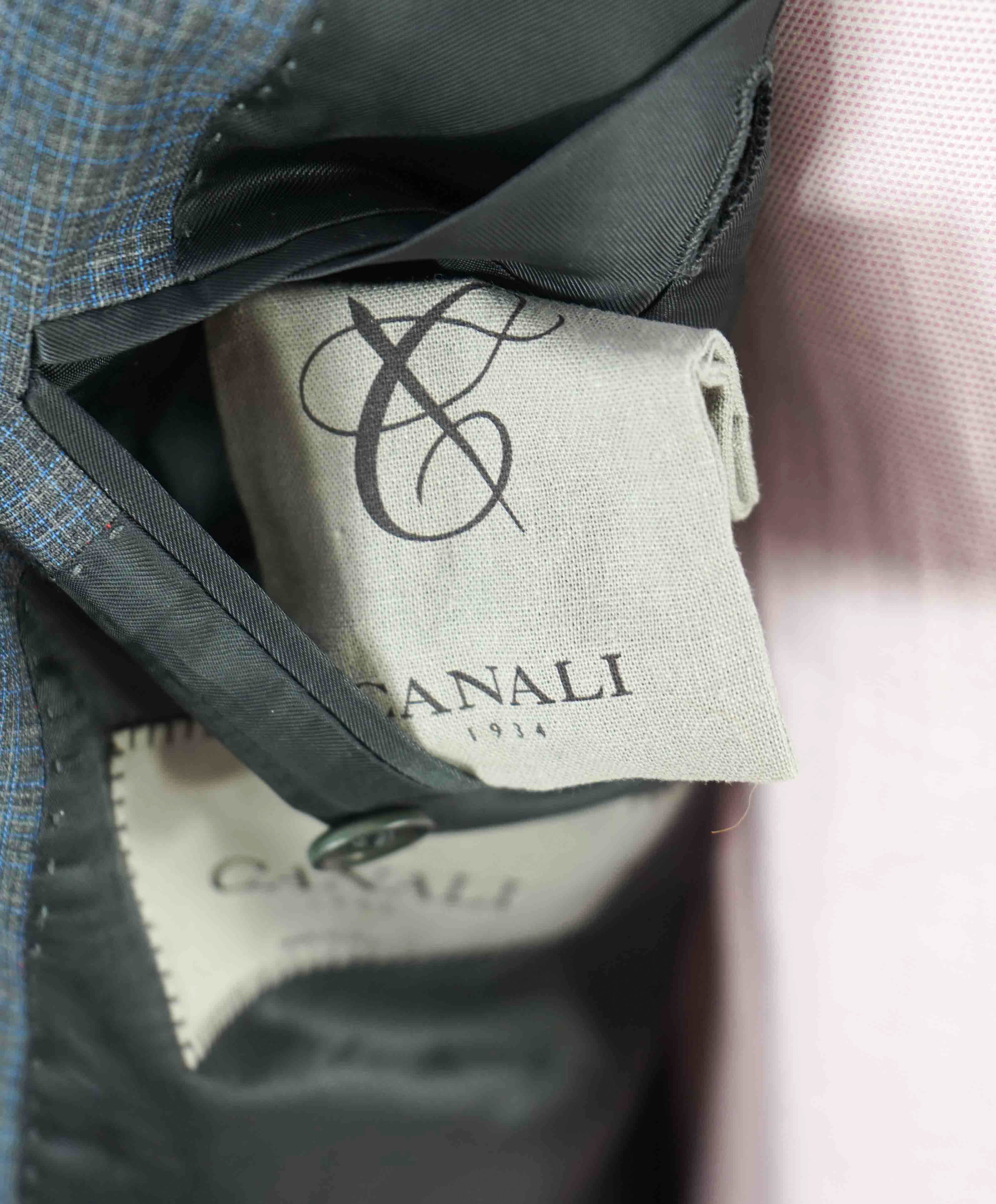 $2,000 CANALI - Blue & Gray ABSTRACT CHECK *IMPECCABILE* Suit - 40R 35W