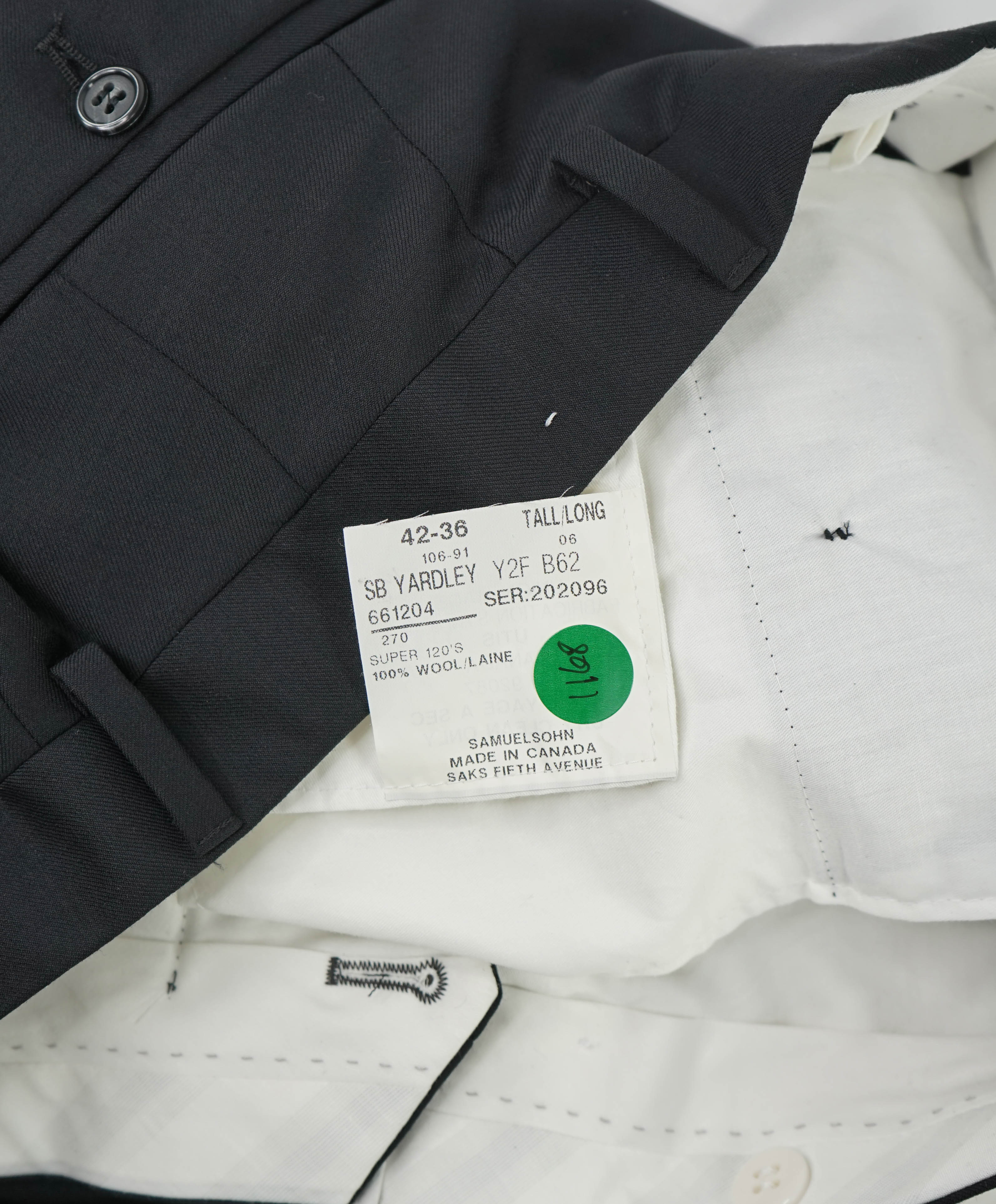 SAMUELSOHN - *SUPER 120's* Black Wool Flat Front Dress Pants - 36W