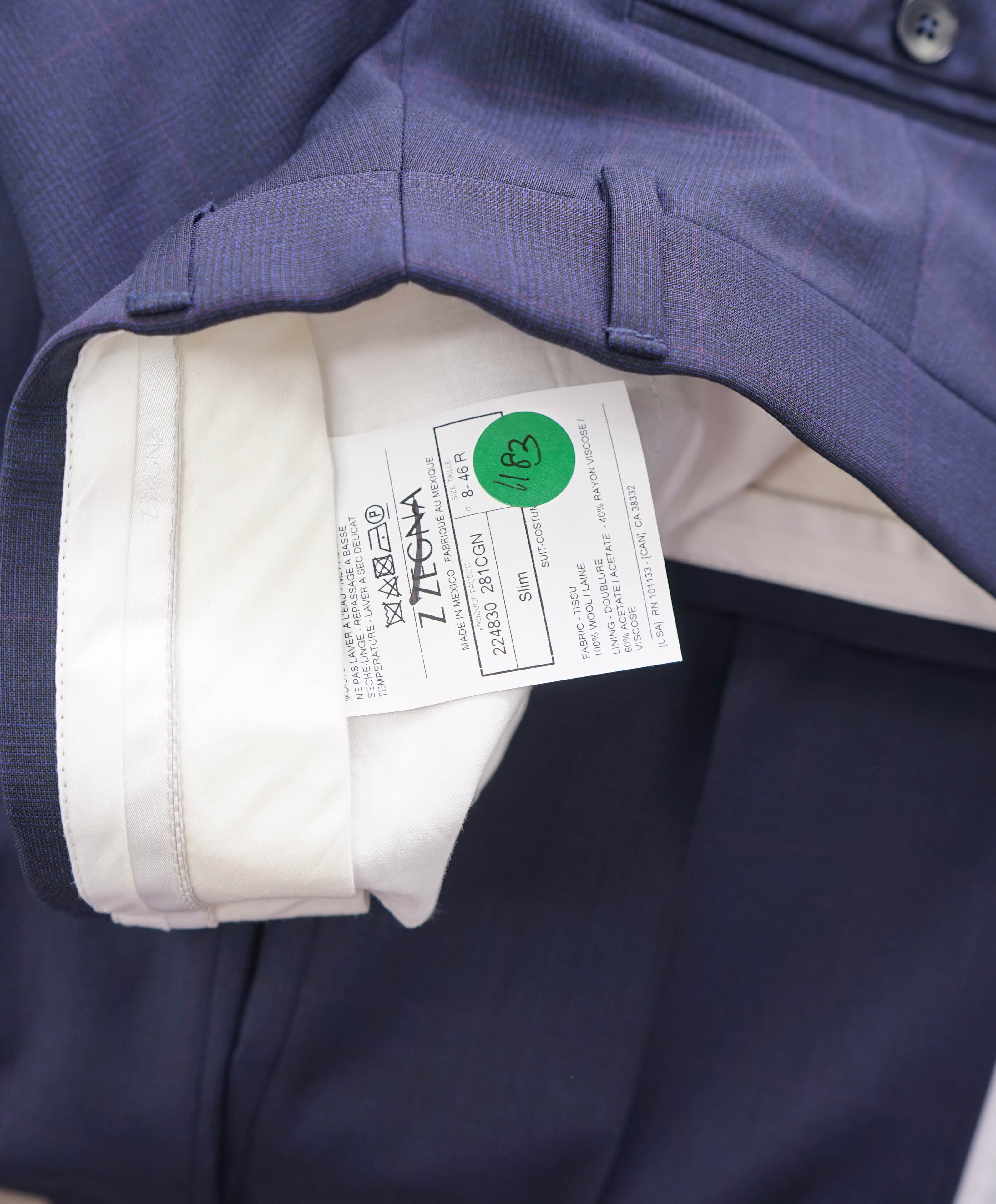 Z ZEGNA - *BLUE & BURGUNDY* Check Blue Flat Front Dress Pants - 30W