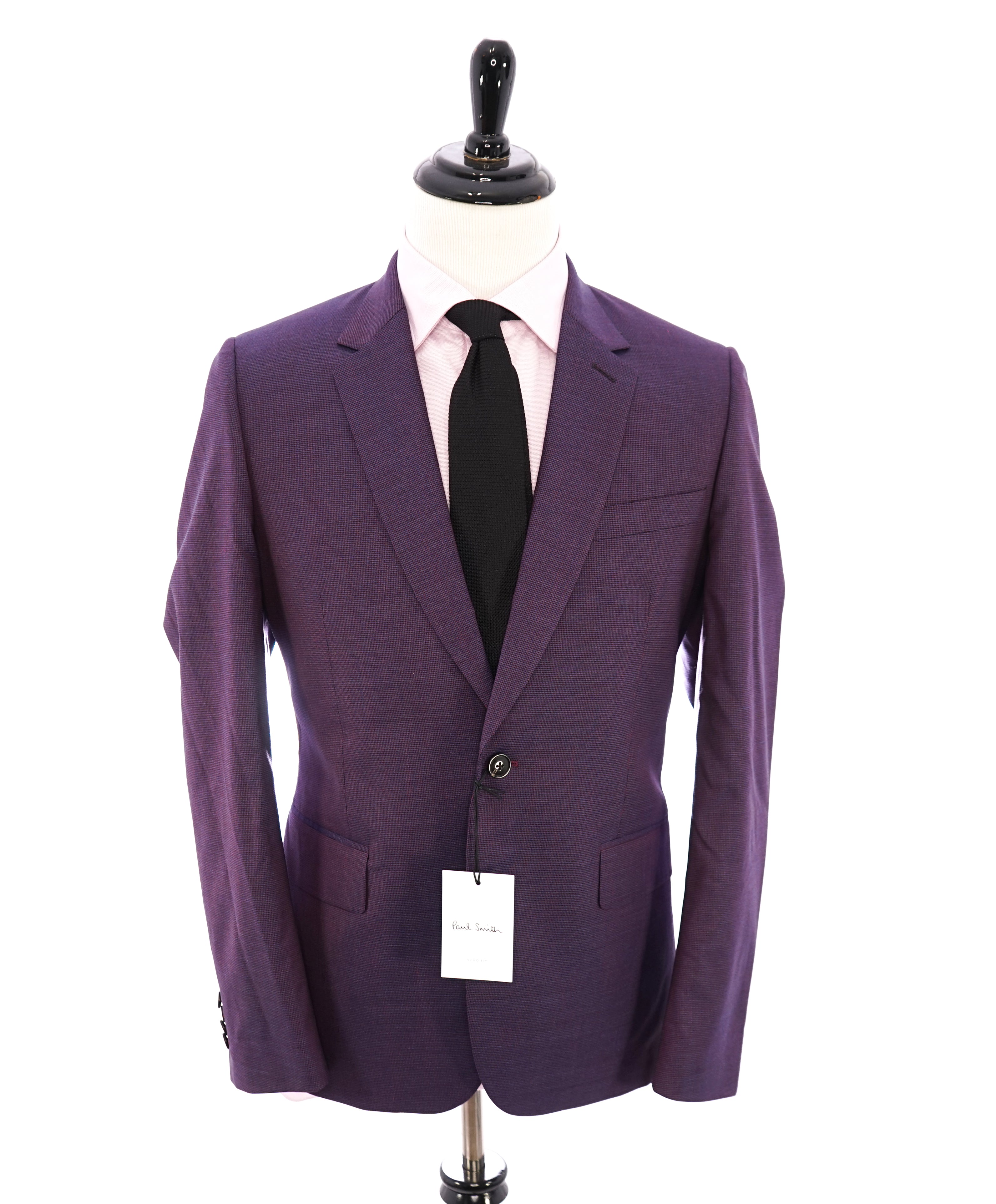 PAUL SMITH - Burgundy Micro Houndstooth "SOHO Fit" WOOL/SILK Suit - 40R
