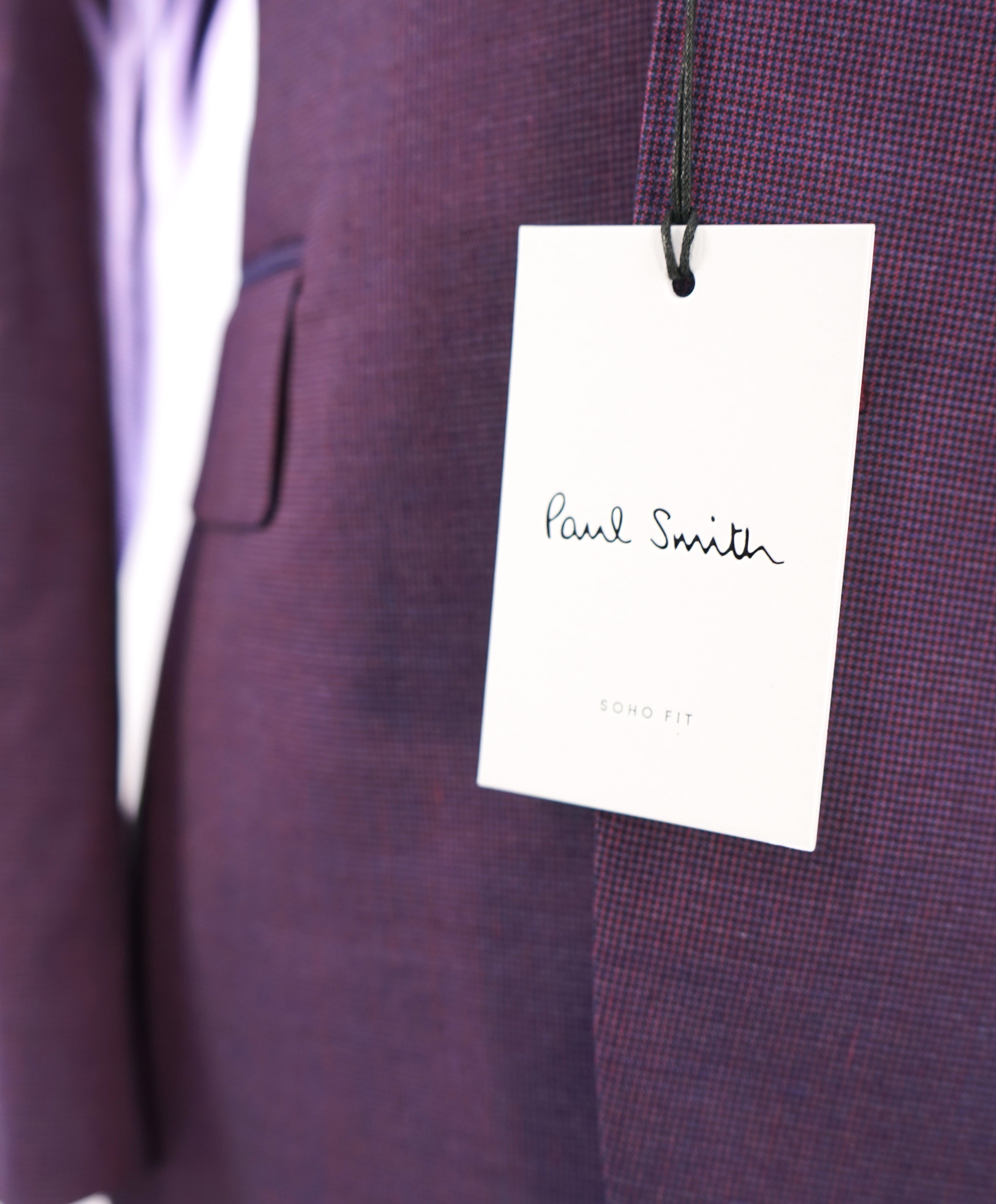 PAUL SMITH - Burgundy Micro Houndstooth "SOHO Fit" WOOL/SILK Suit - 40R