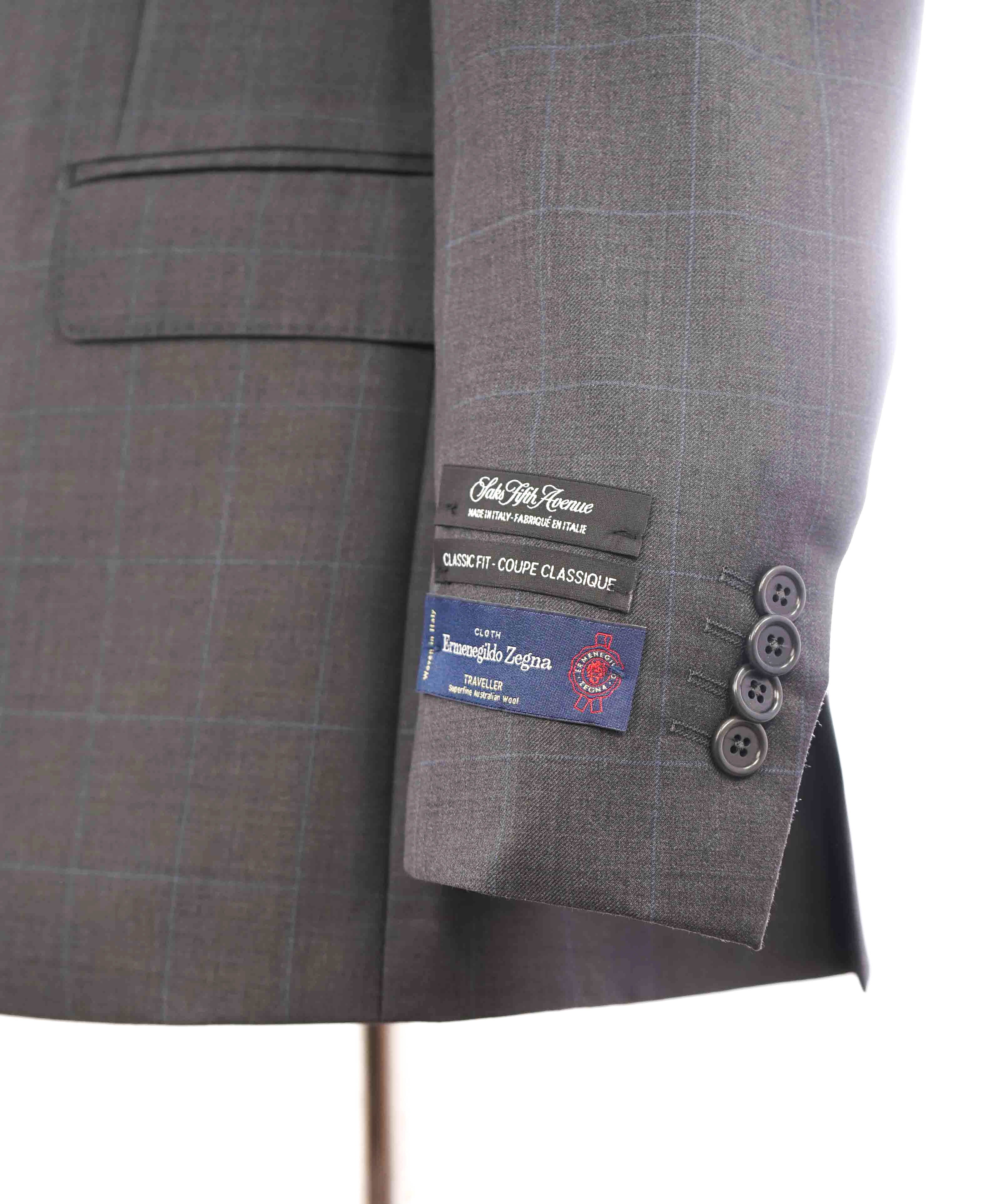 $995 ERMENEGILDO ZEGNA -By SAKS FIFTH AVENUE Gray Windowpane Blazer-40S