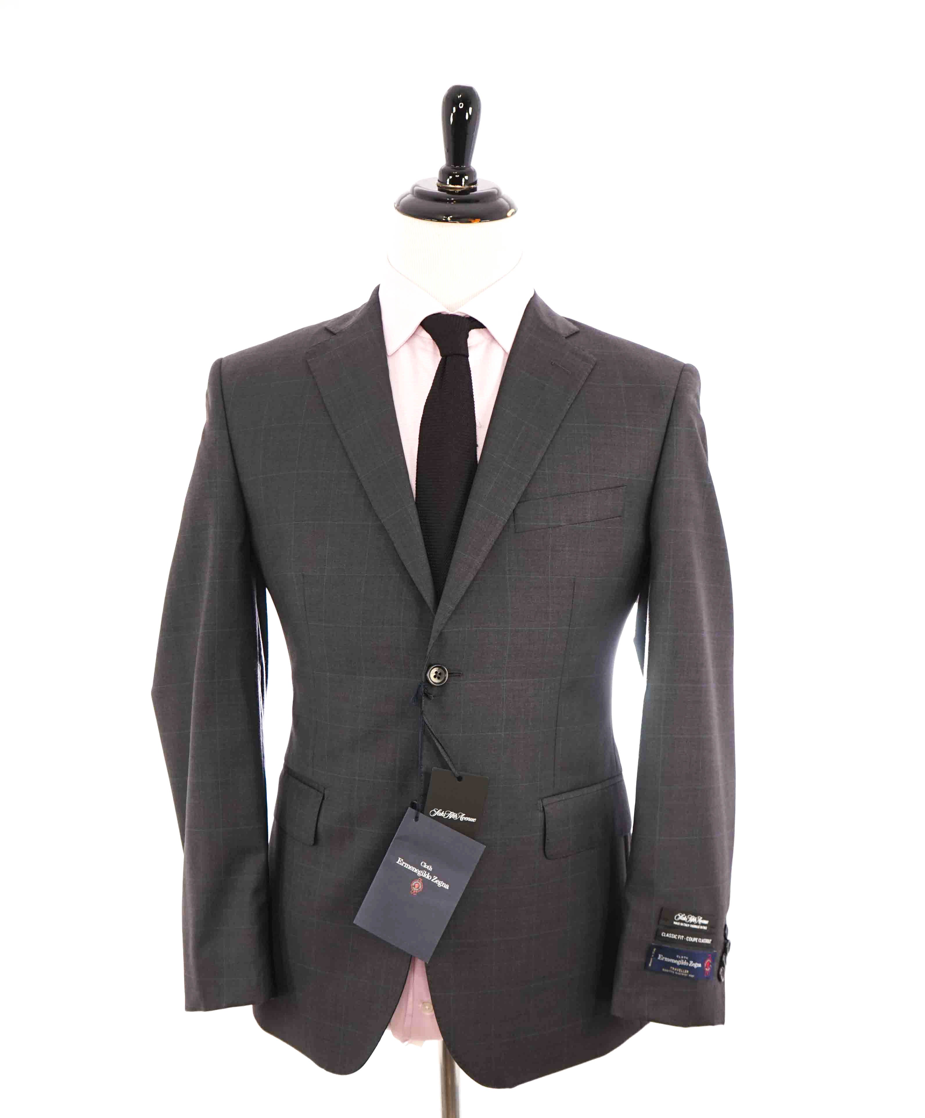 $995 ERMENEGILDO ZEGNA -By SAKS FIFTH AVENUE Gray Windowpane Blazer-40S