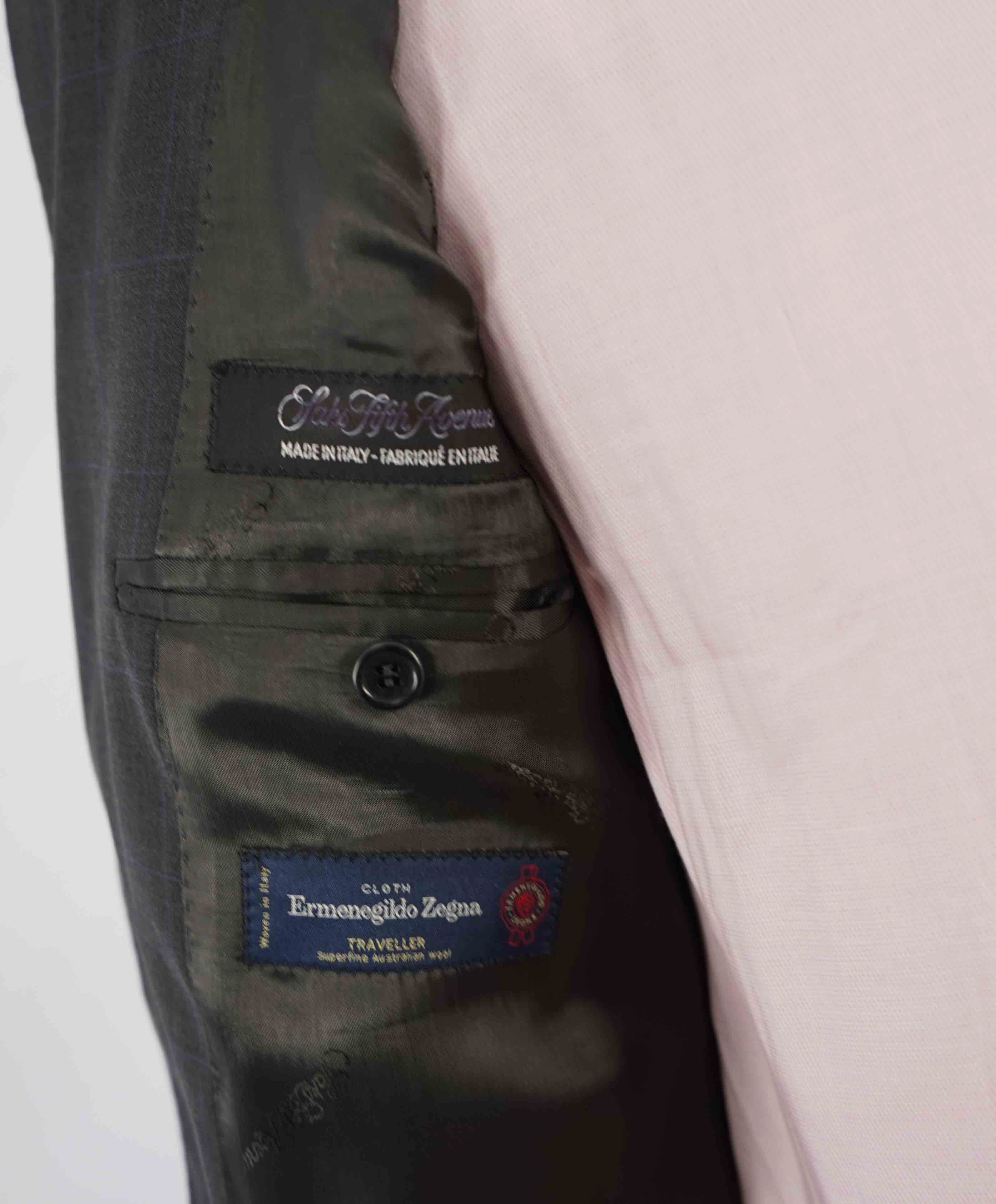 $995 ERMENEGILDO ZEGNA -By SAKS FIFTH AVENUE Gray Windowpane Blazer-40S