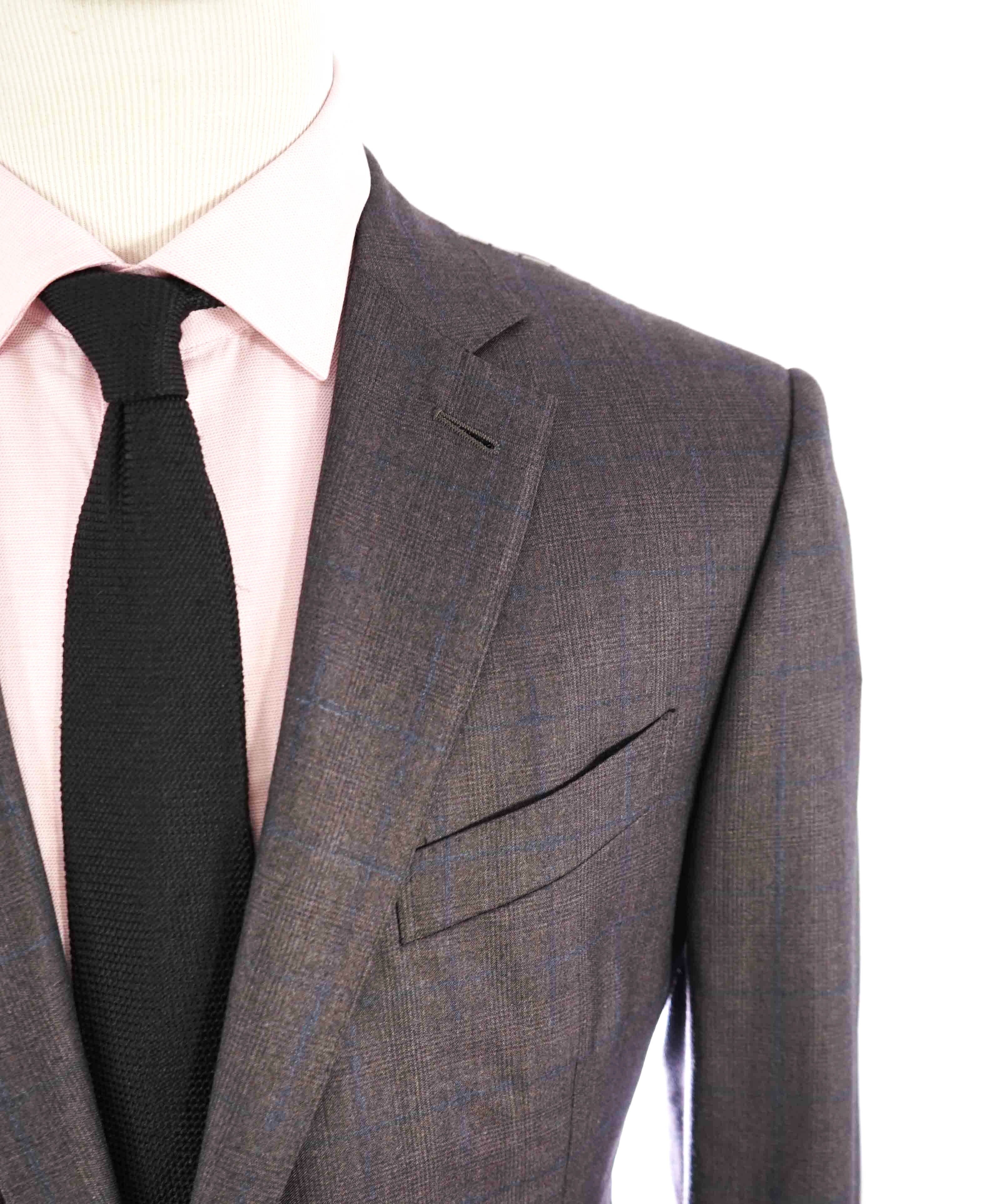 $3,290 ERMENEGILDO ZEGNA- “TORFEO 600” Burgundy & Blue Check Blazer- 46R
