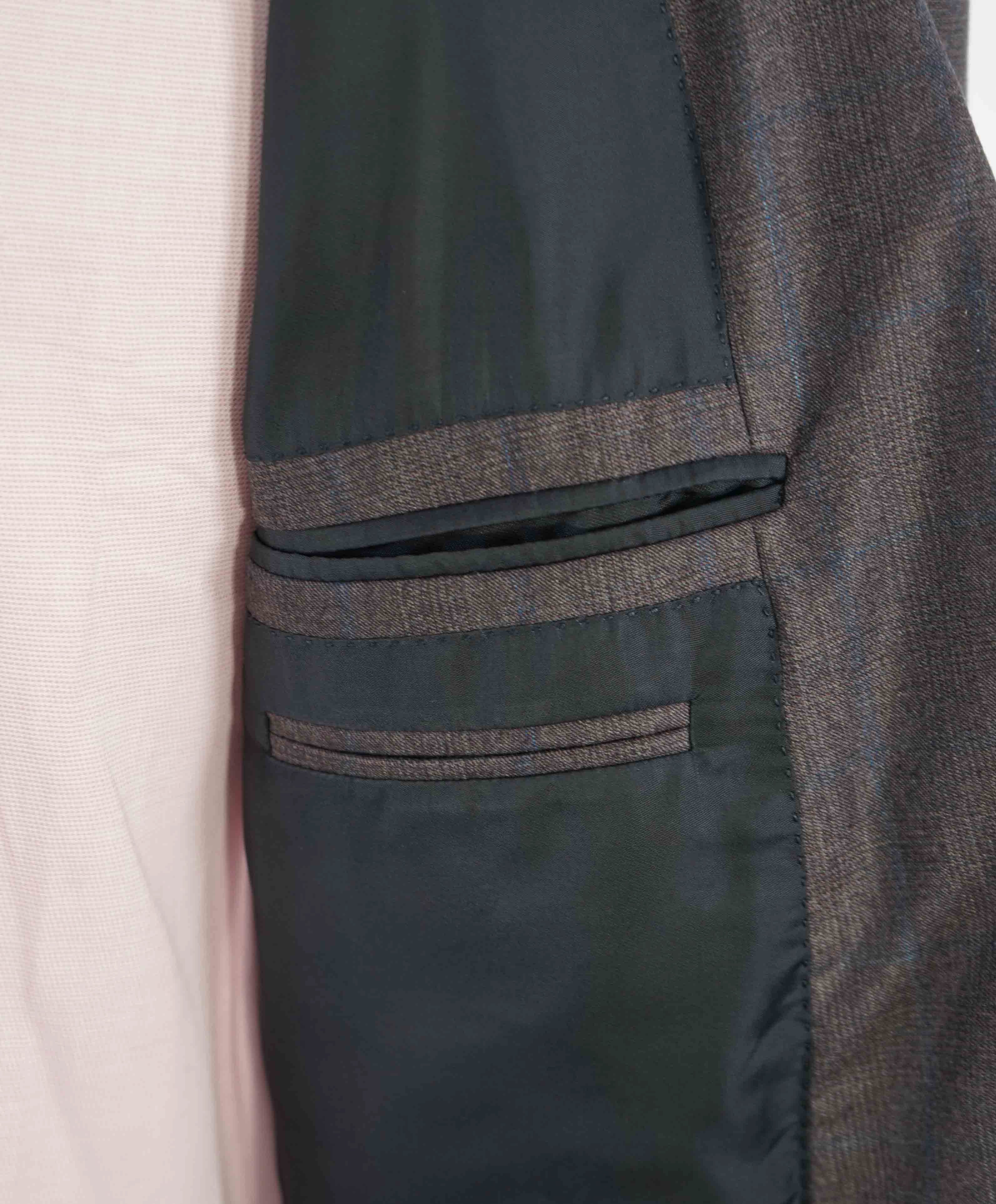 $3,290 ERMENEGILDO ZEGNA- “TORFEO 600” Burgundy & Blue Check Blazer- 46R