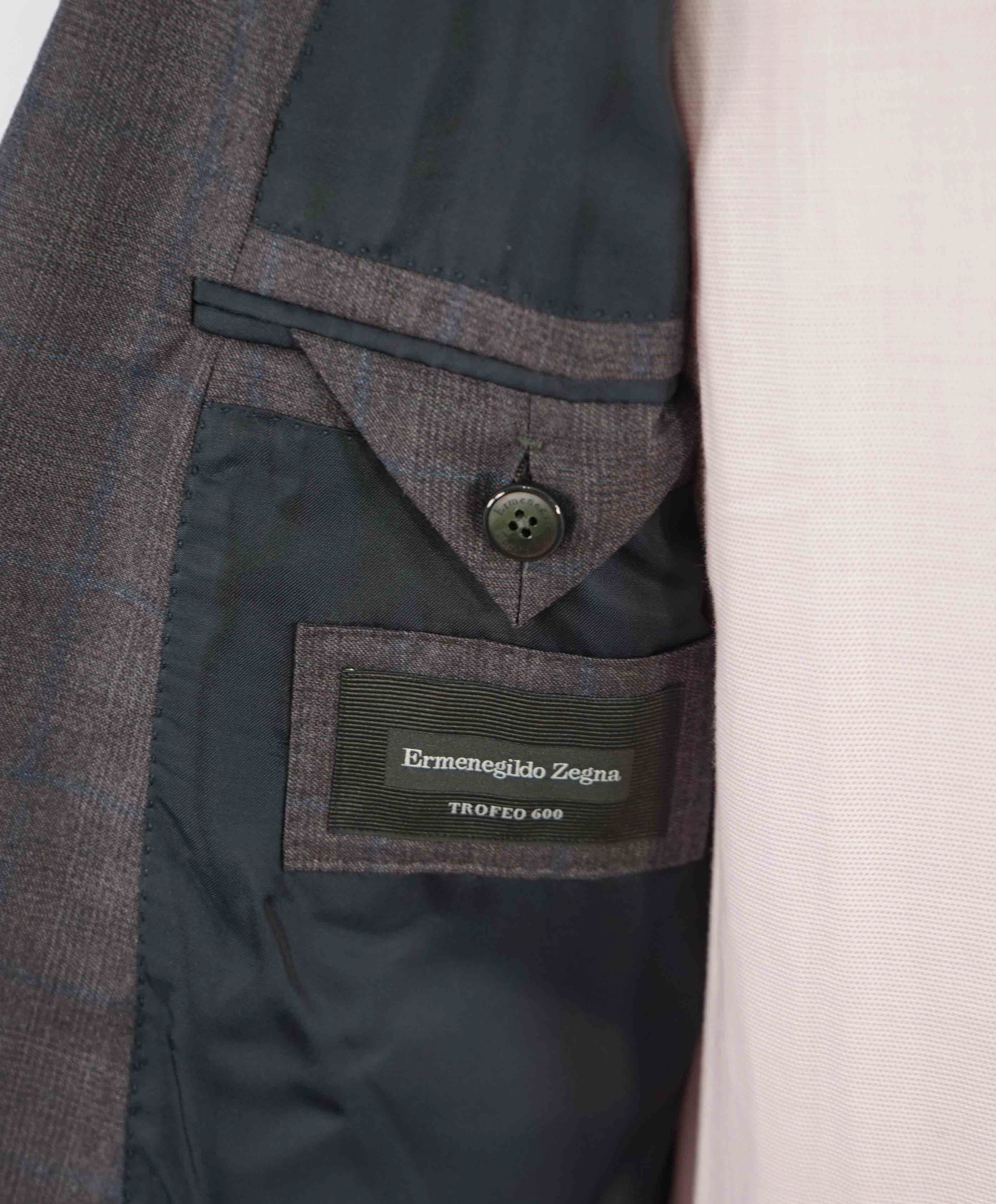 $3,290 ERMENEGILDO ZEGNA- “TORFEO 600” Burgundy & Blue Check Blazer- 46R