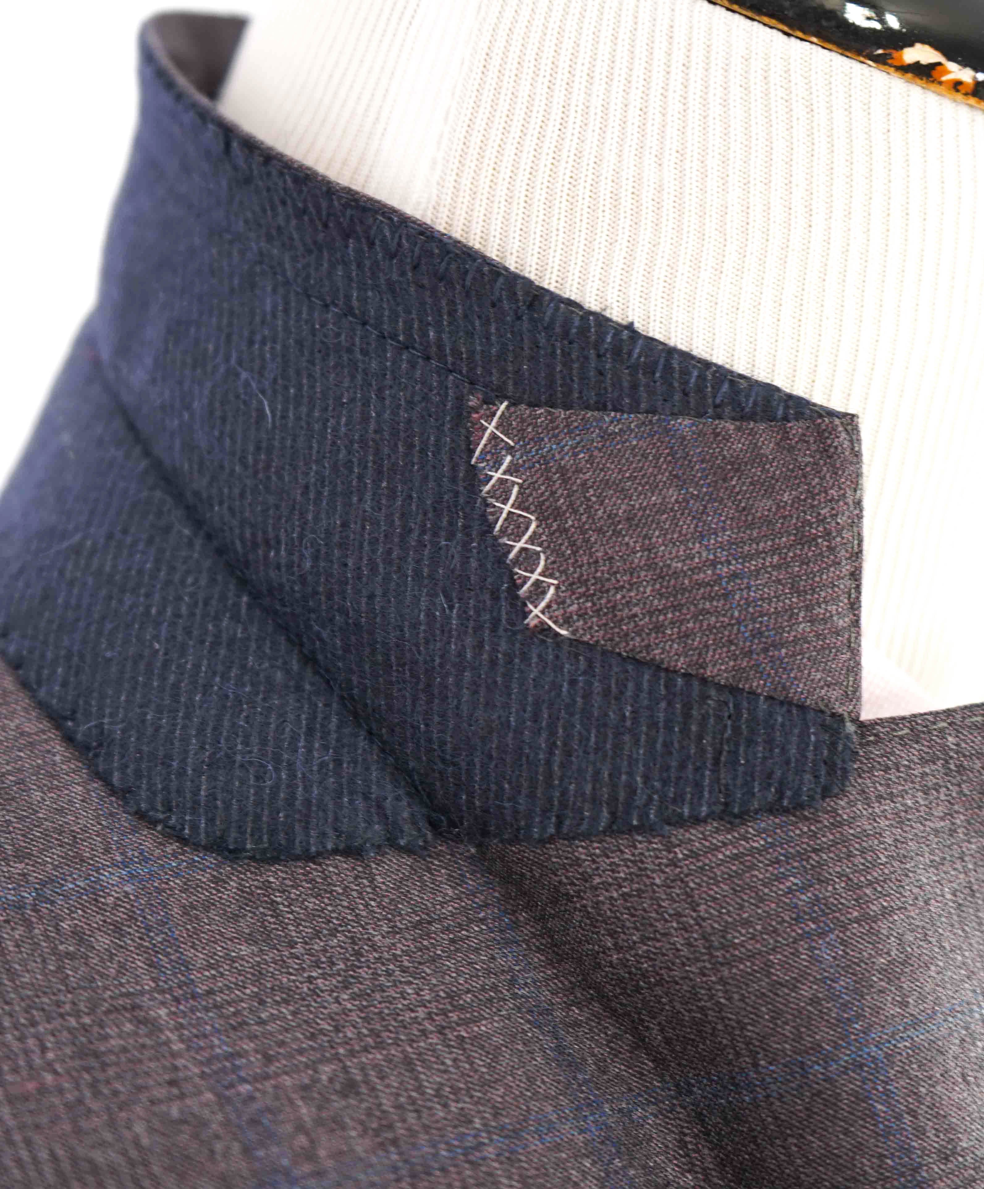 $3,290 ERMENEGILDO ZEGNA- “TORFEO 600” Burgundy & Blue Check Blazer- 46R