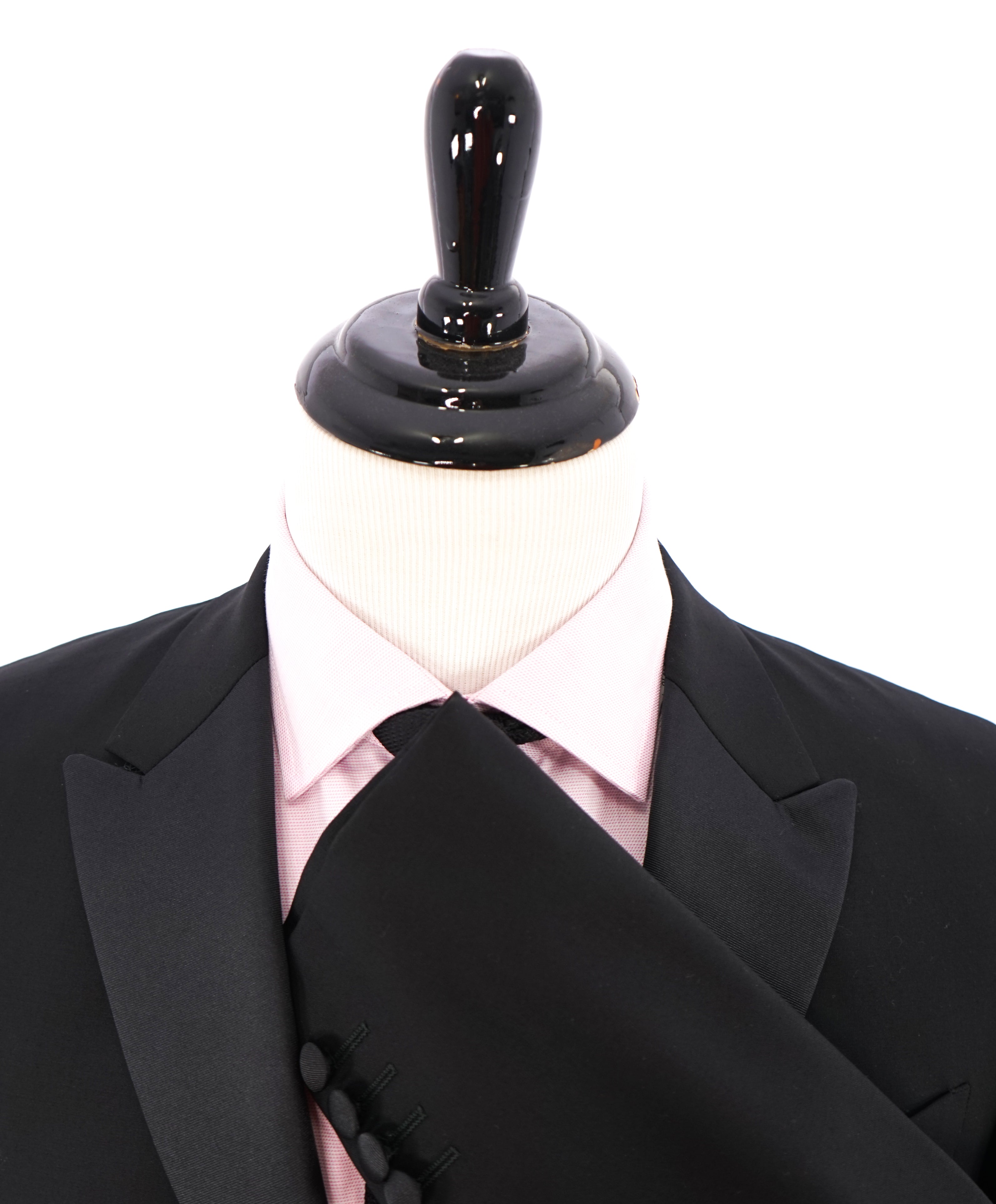 ARMANI COLLEZIONI - Black Textured Peak Lapel "M Line" Slim Suit - 38R