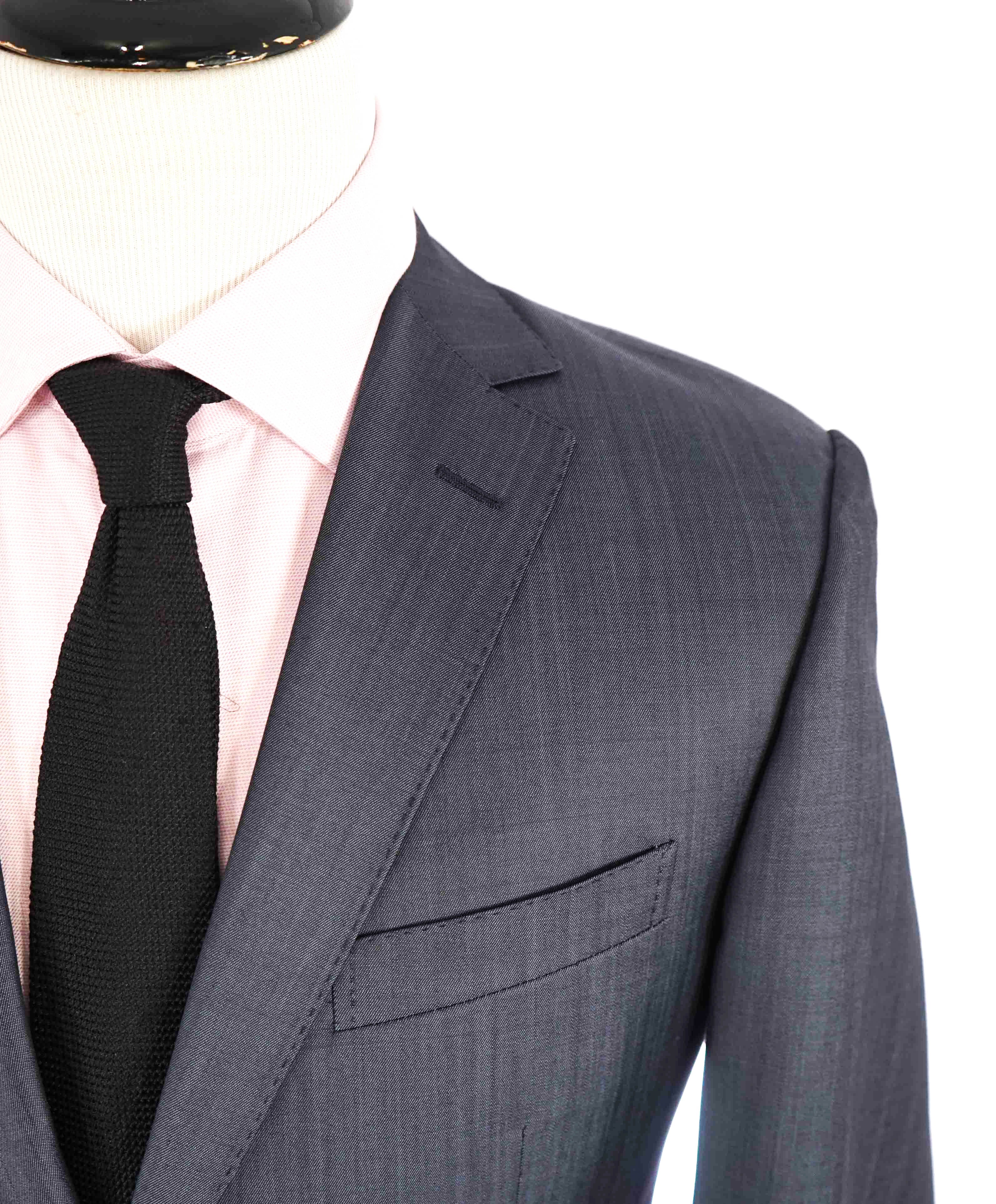 $995 Z ZEGNA - Steel Blue Sharkskin Mohair 2-Button Notch Lapel Blazer - 38R