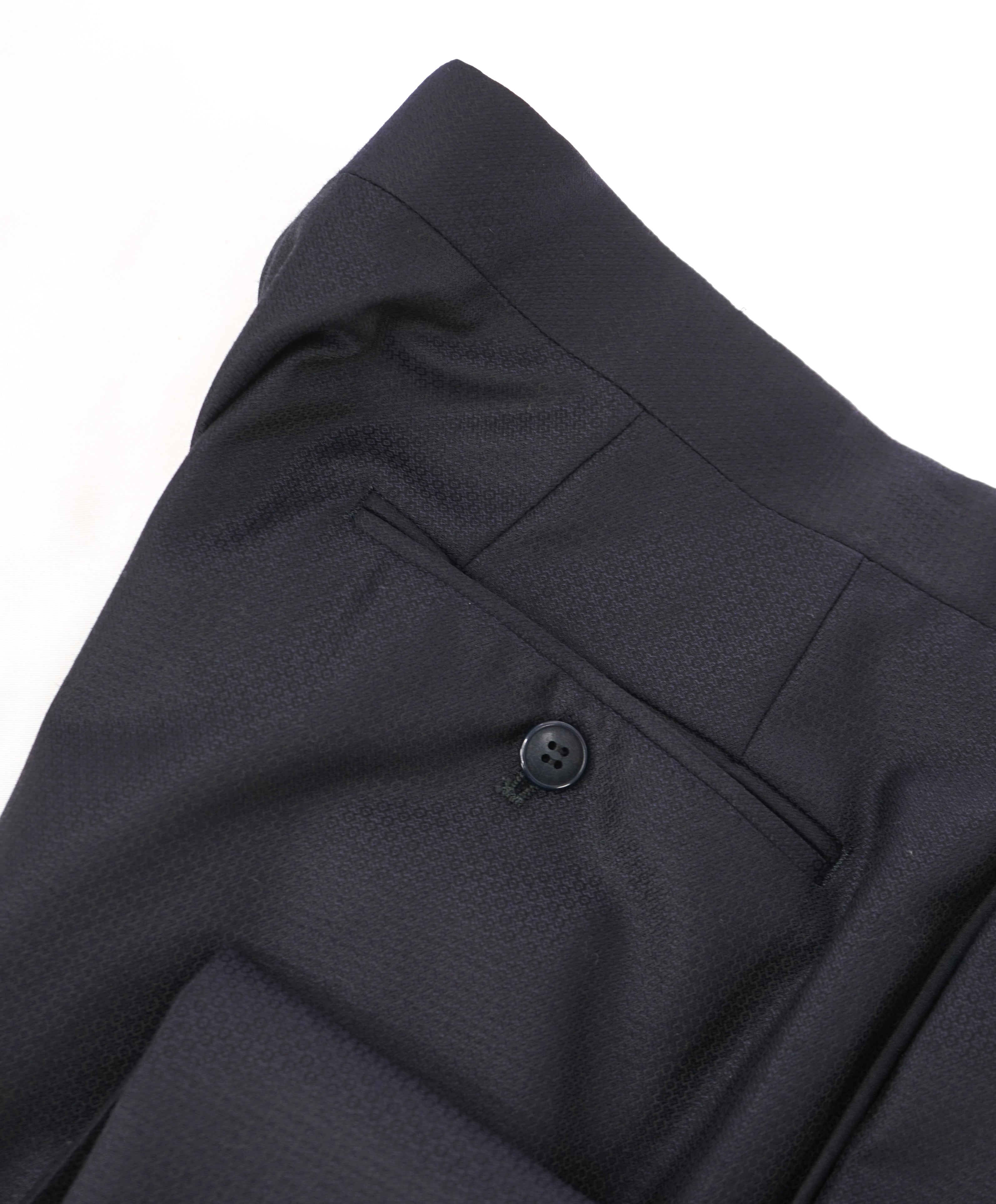ARMANI COLLEZIONI -Navy Geometric Weave Tux Dinner Flat Front Dress Pants - 35W