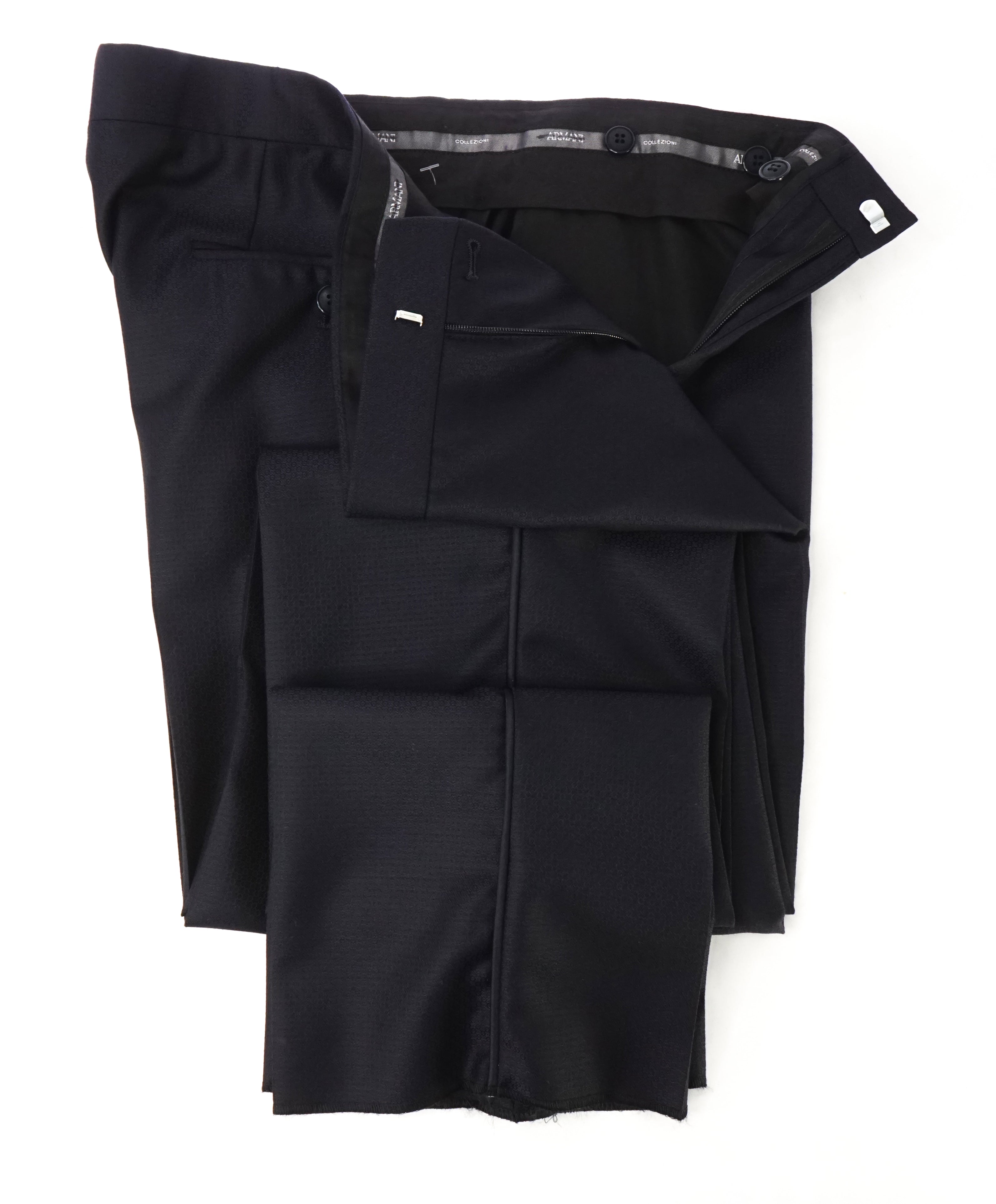 ARMANI COLLEZIONI -Navy Geometric Weave Tux Dinner Flat Front Dress Pants - 35W