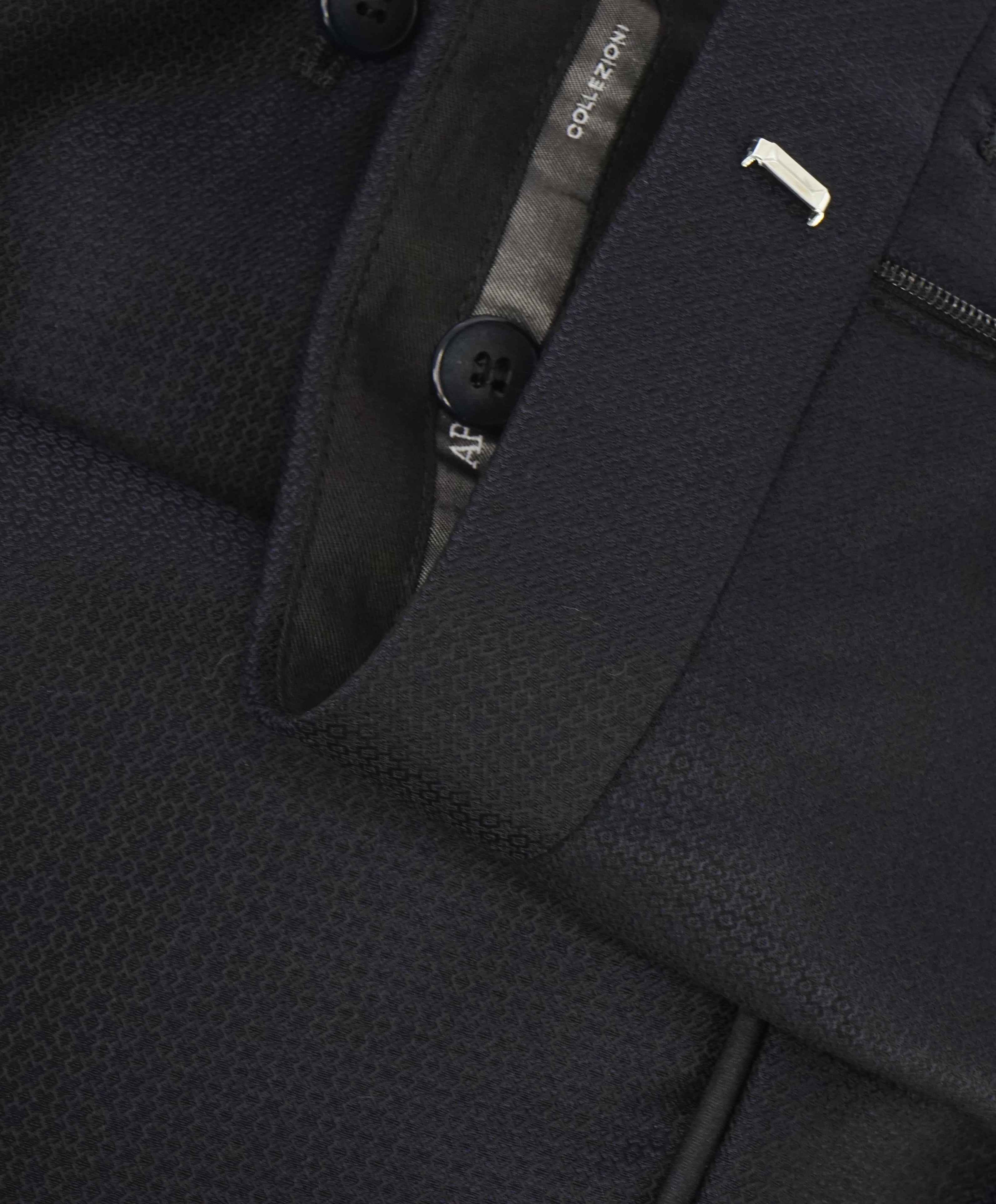 ARMANI COLLEZIONI -Navy Geometric Weave Tux Dinner Flat Front Dress Pants - 35W