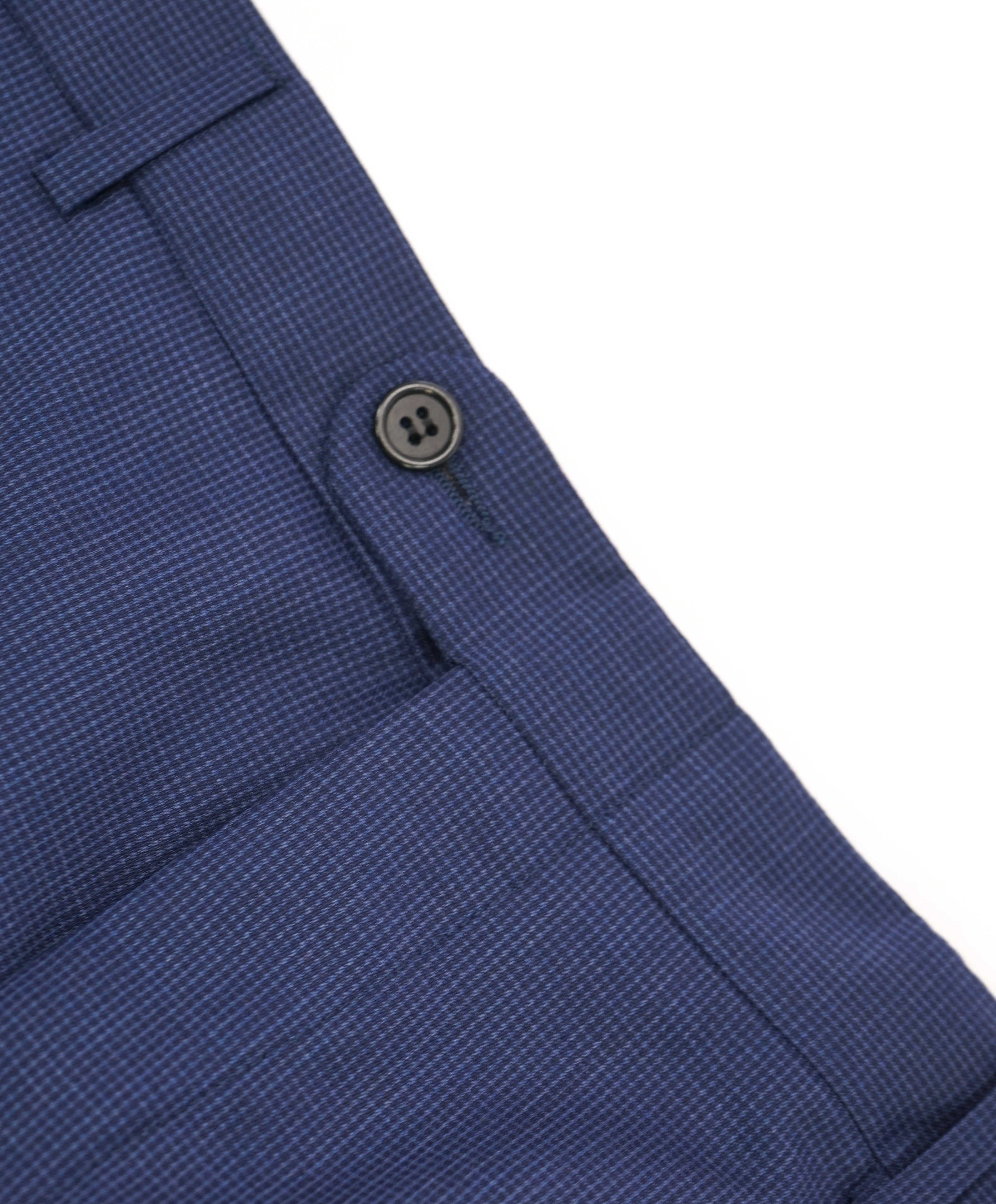 HICKEY FREEMAN - Blue MicroCheck Plaid Wool Flat Front Dress Pants - 36W